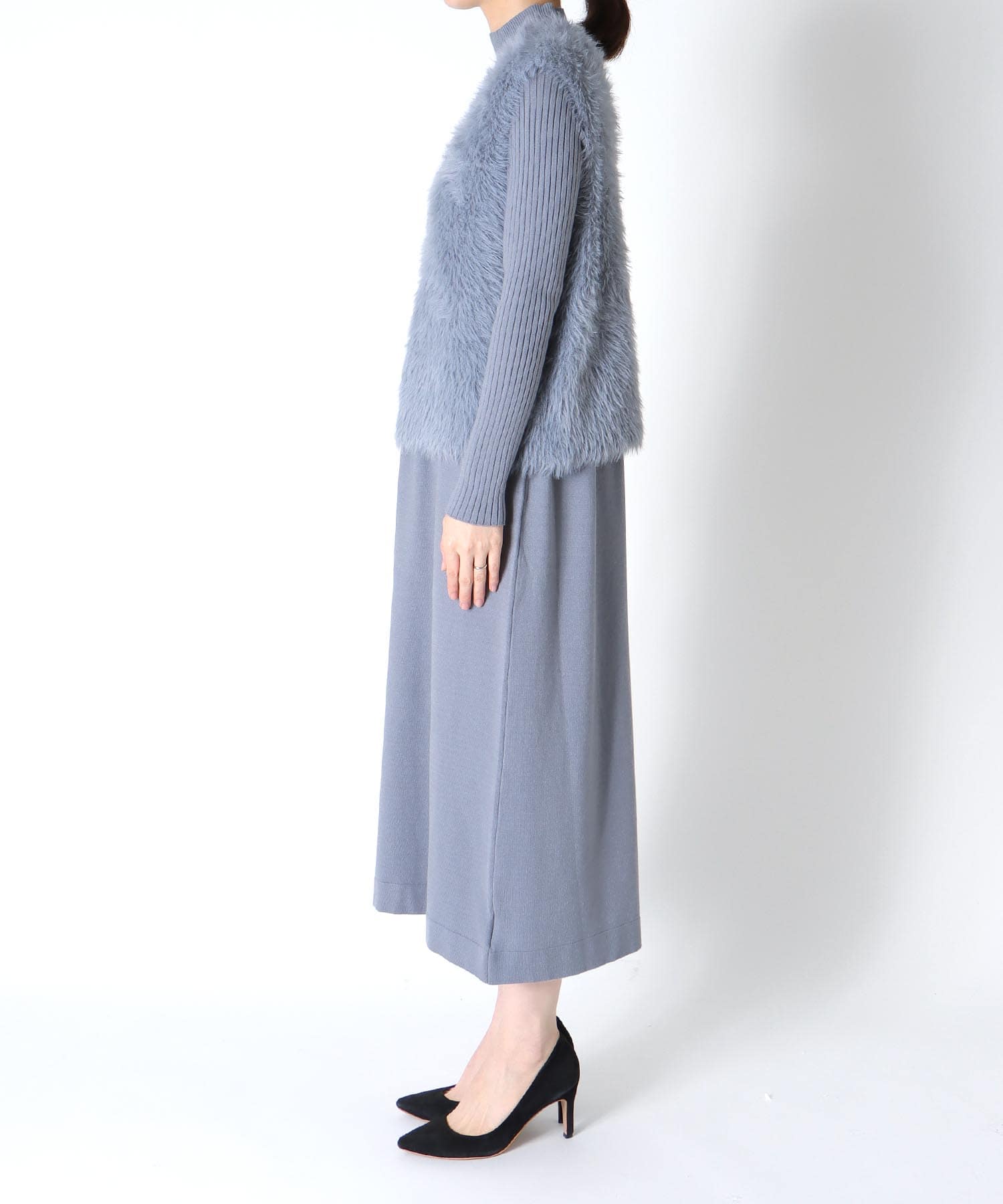 シャギーベストセットニットワンピース