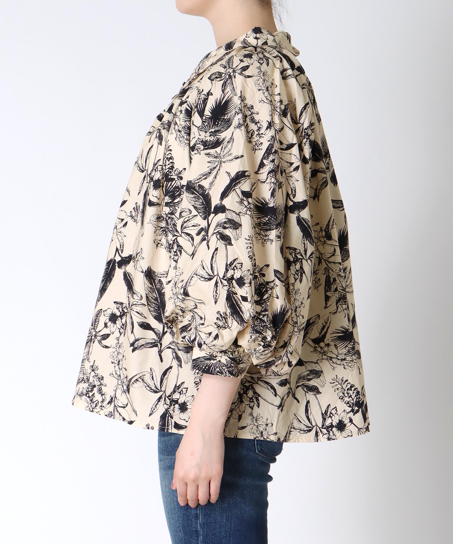 草花プリントボリューム袖ブラウス