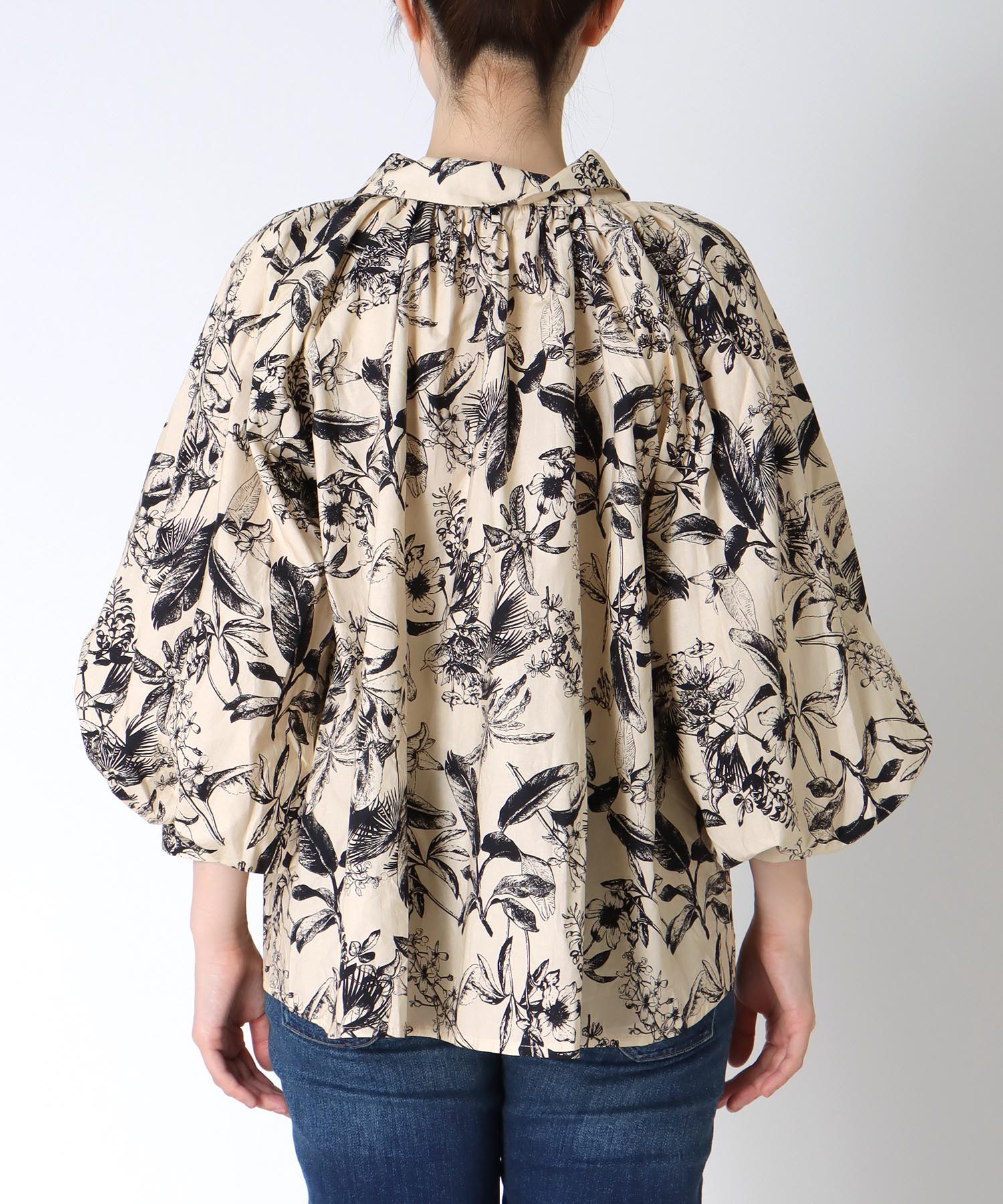 草花プリントボリューム袖ブラウス