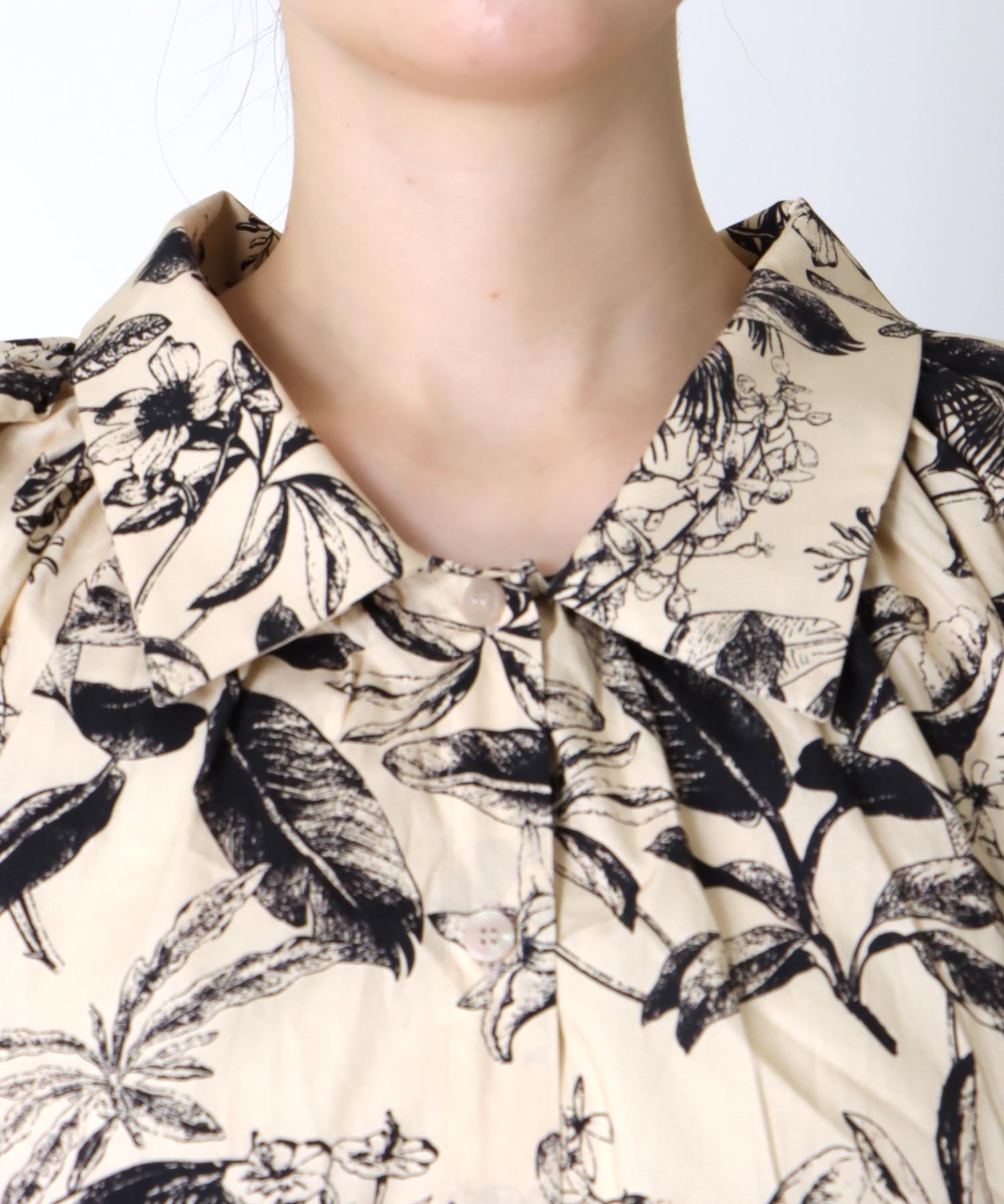 草花プリントボリューム袖ブラウス