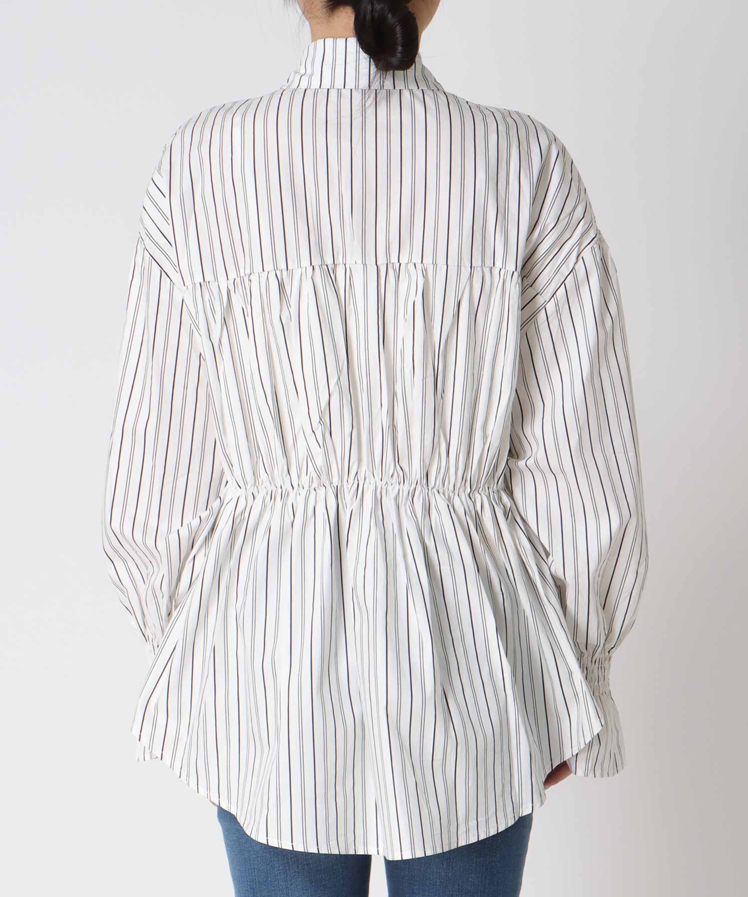 Backギャザーデニムパッチシャツ