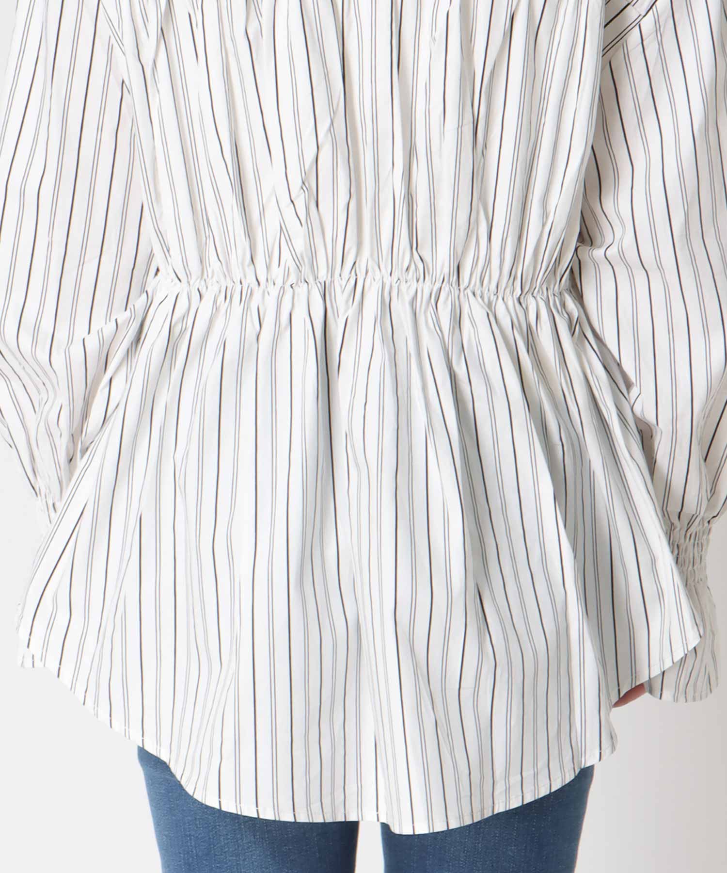 Backギャザーデニムパッチシャツ