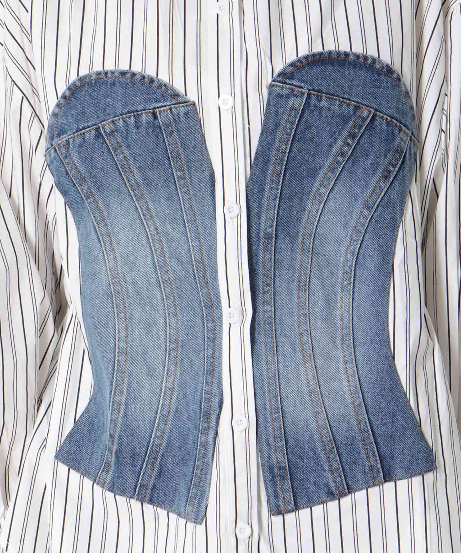 Backギャザーデニムパッチシャツ
