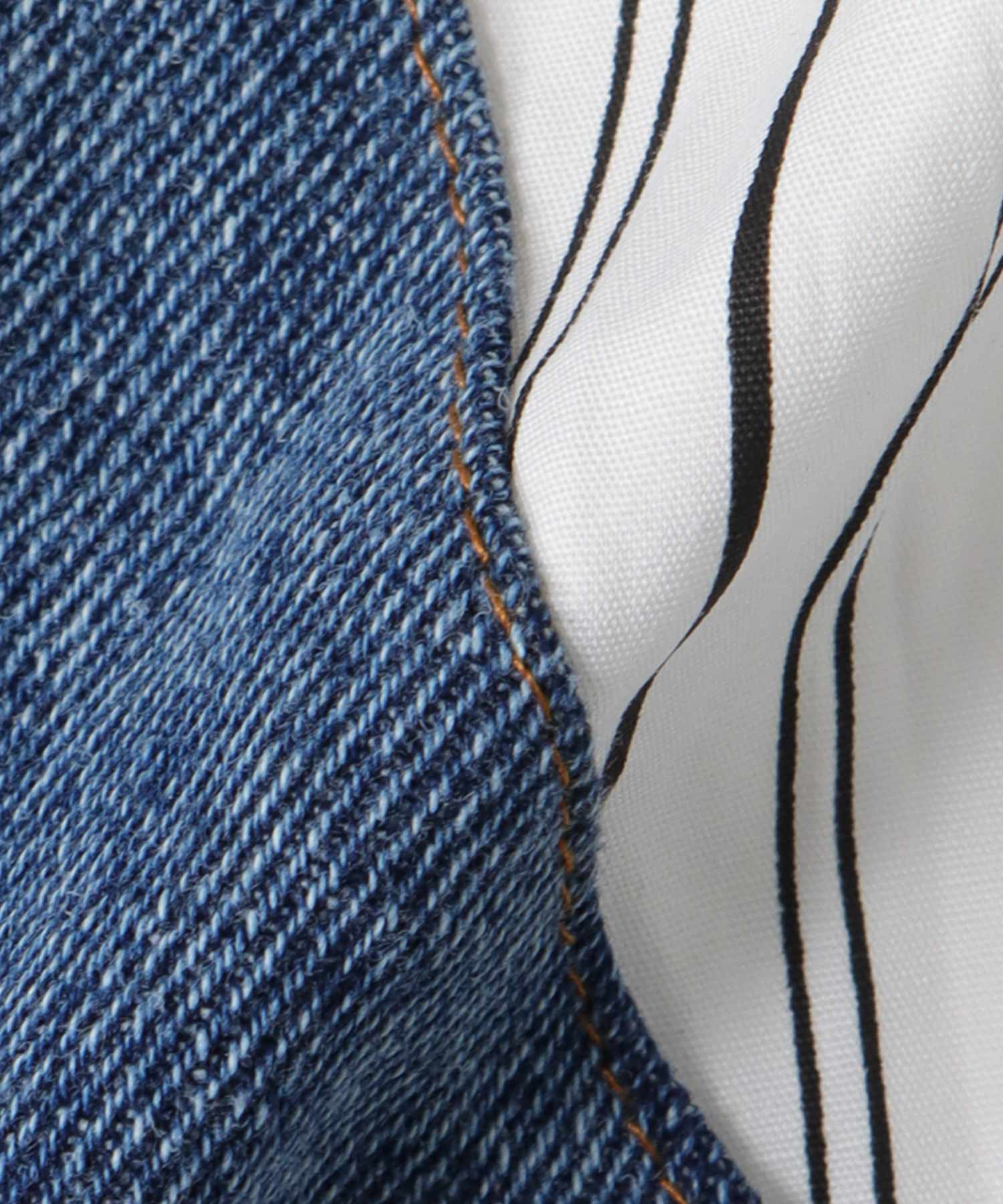 Backギャザーデニムパッチシャツ