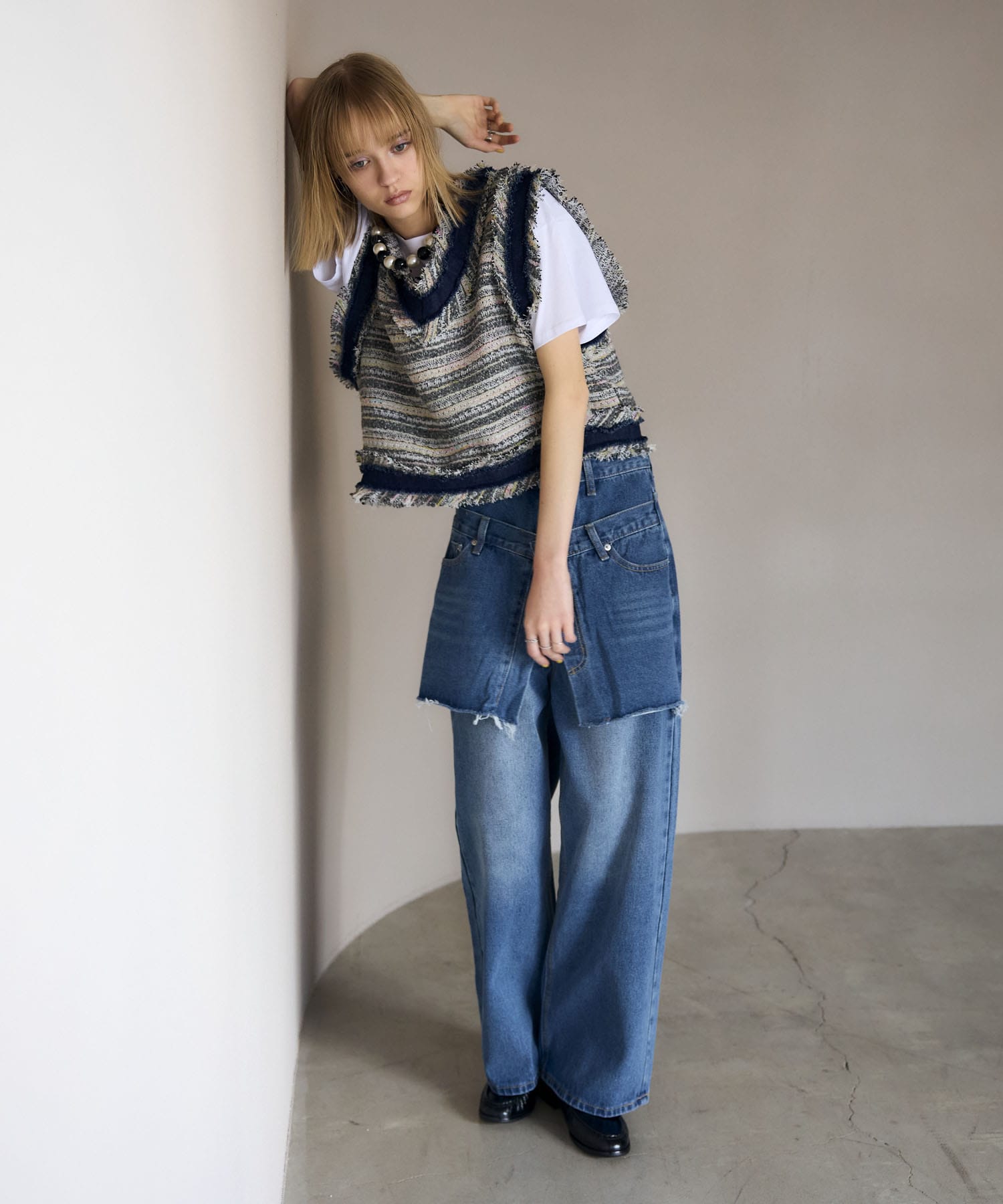 スカートレイヤードデニムパンツ