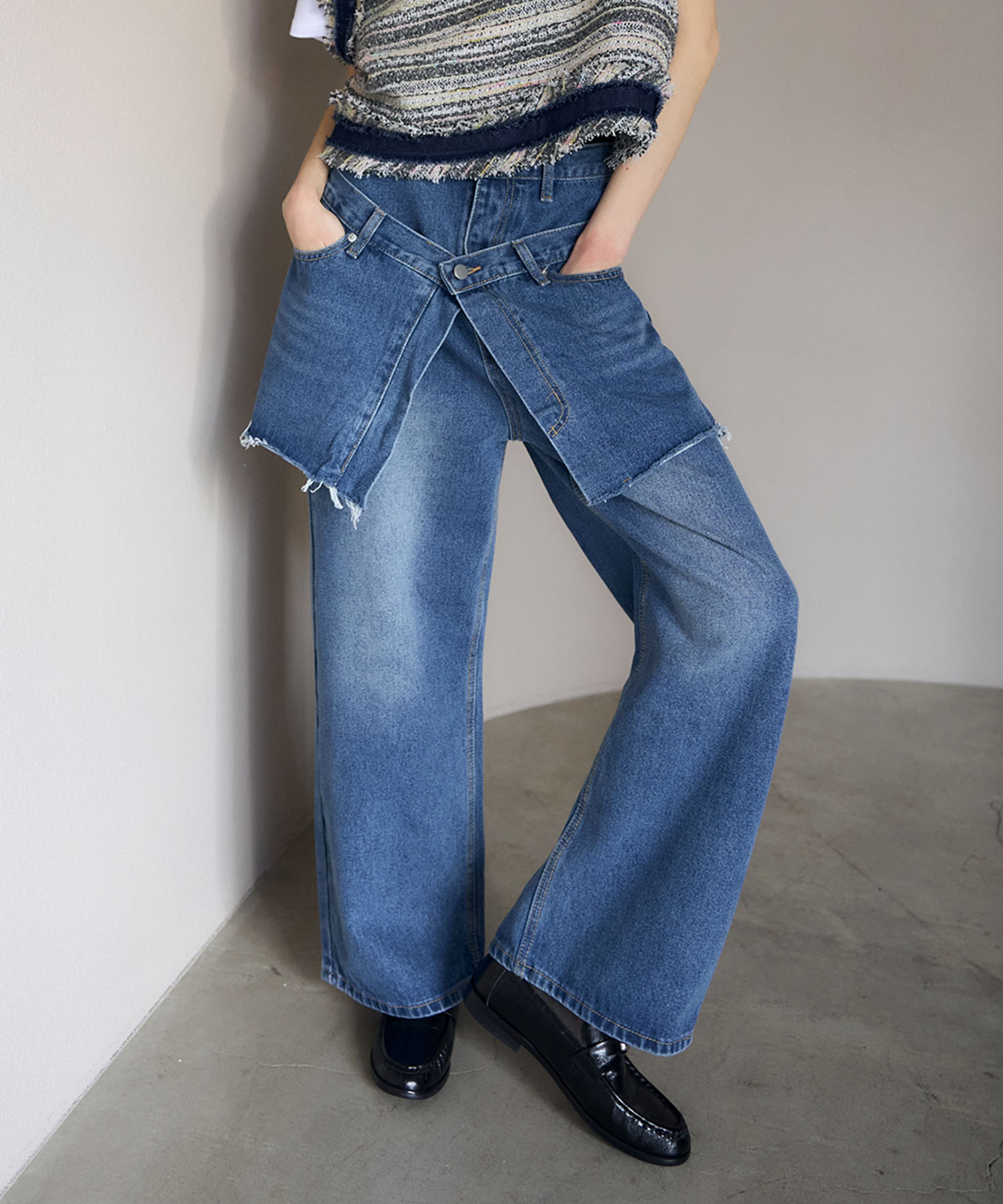 スカートレイヤードデニムパンツ