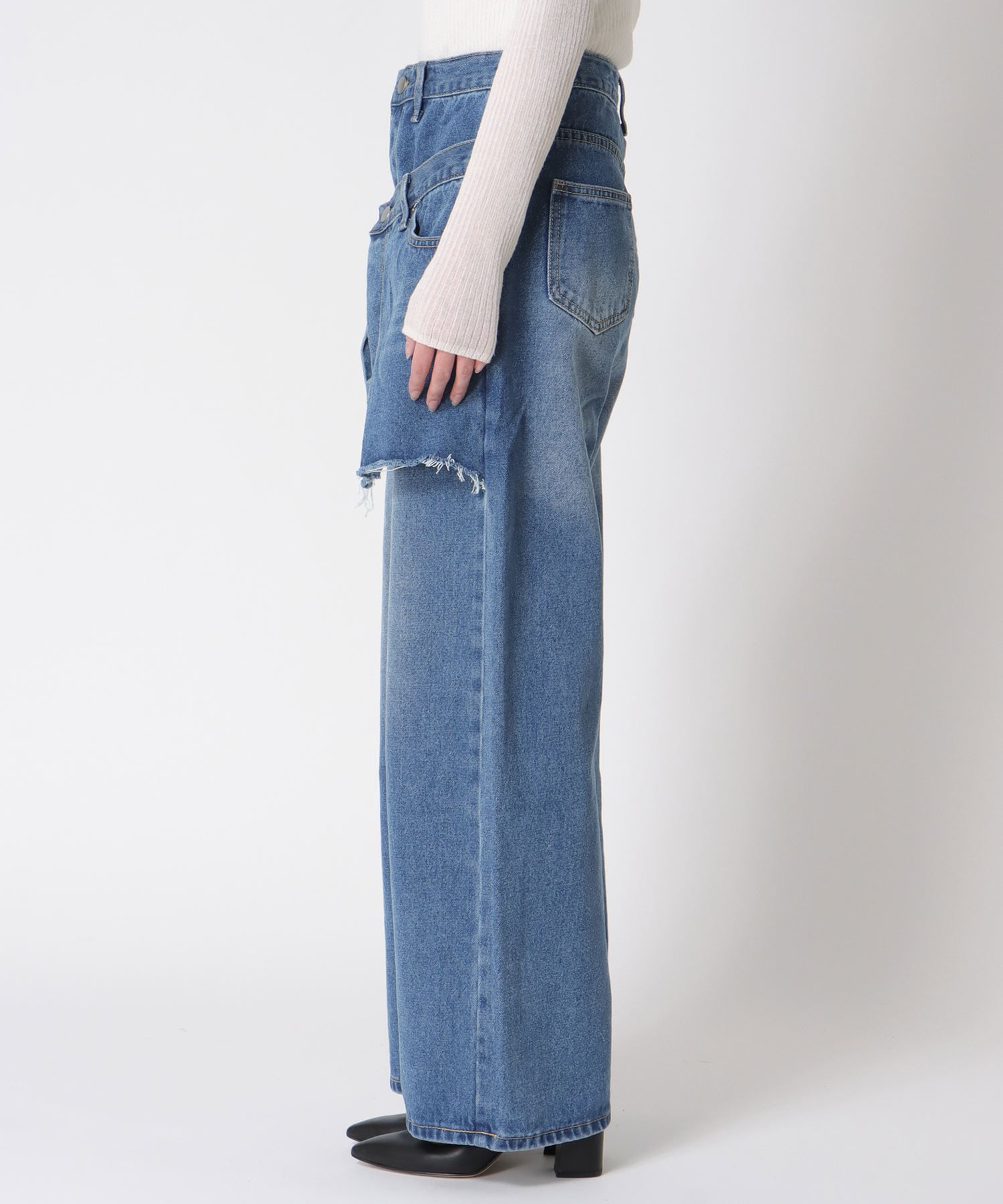 スカートレイヤードデニムパンツ