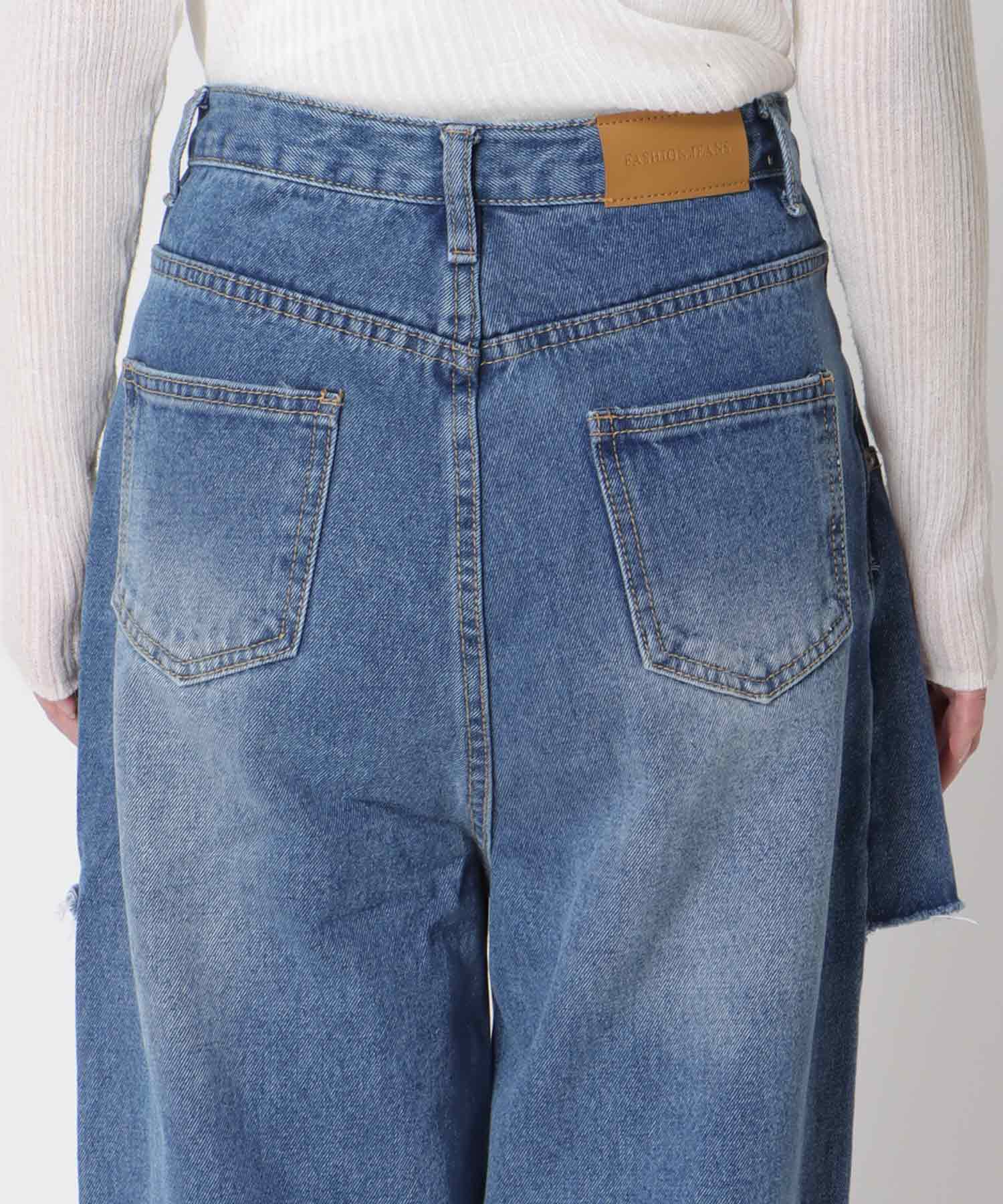 スカートレイヤードデニムパンツ