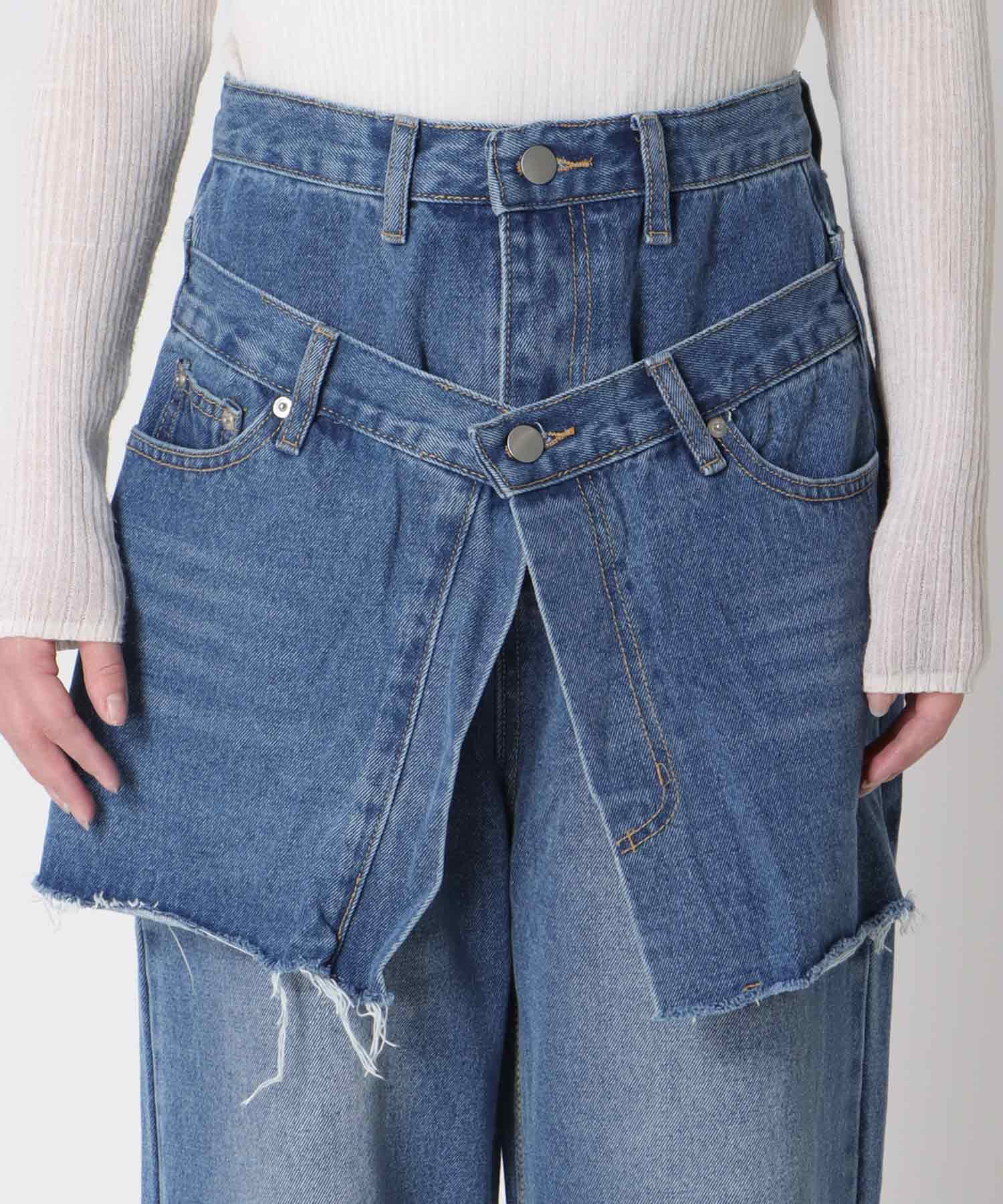 スカートレイヤードデニムパンツ