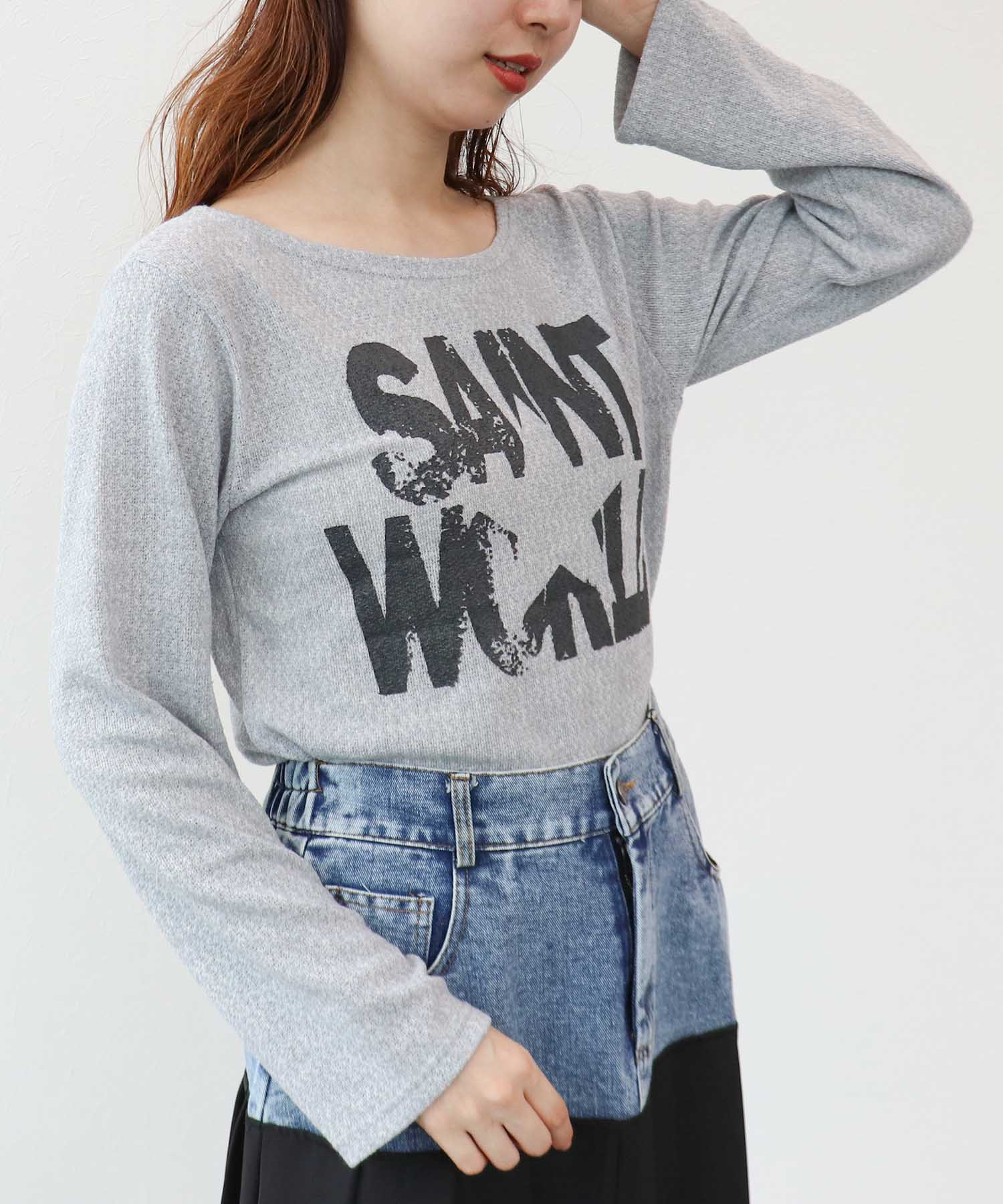 ロゴ入りレーシーニットロンT