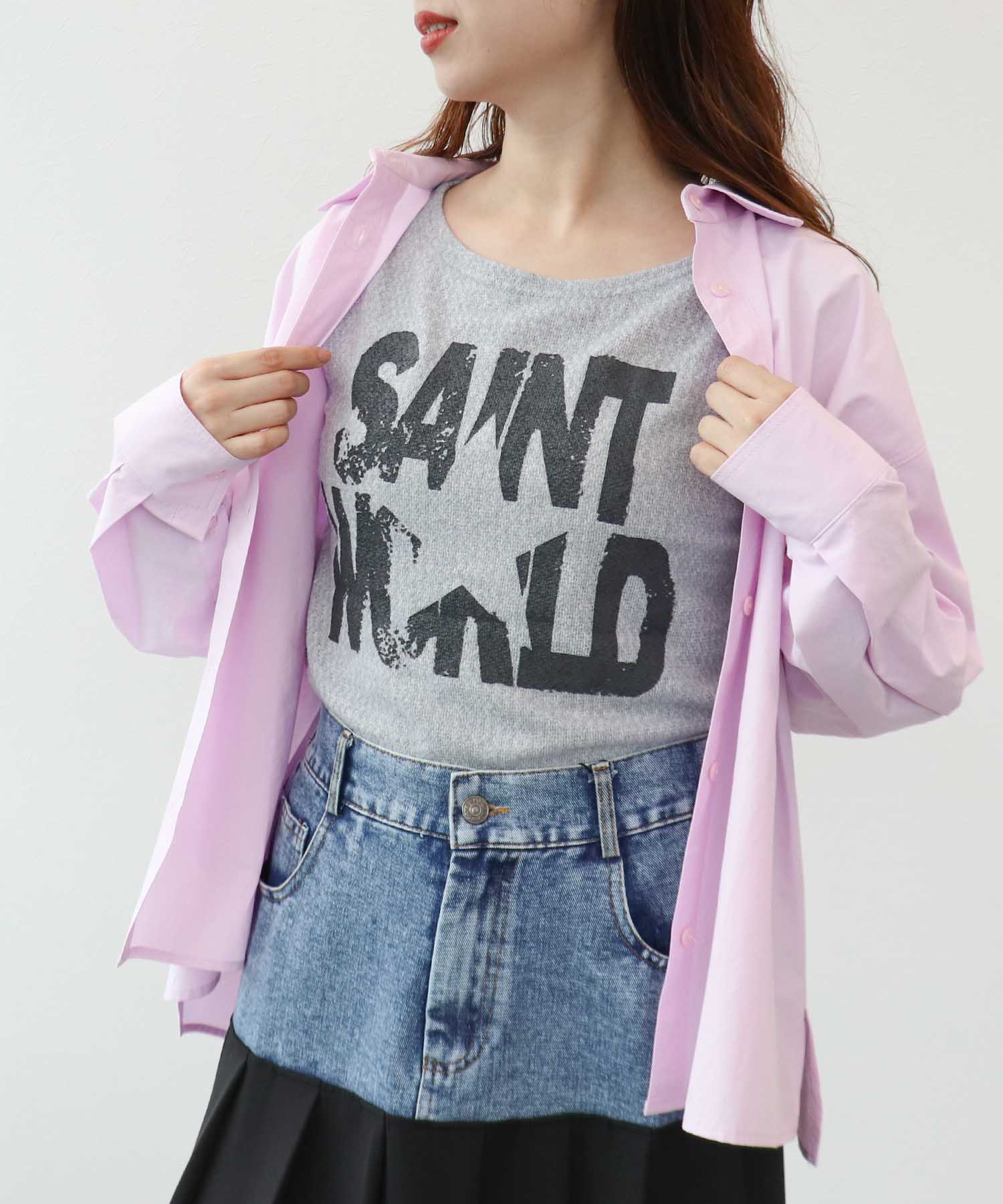 ロゴ入りレーシーニットロンT