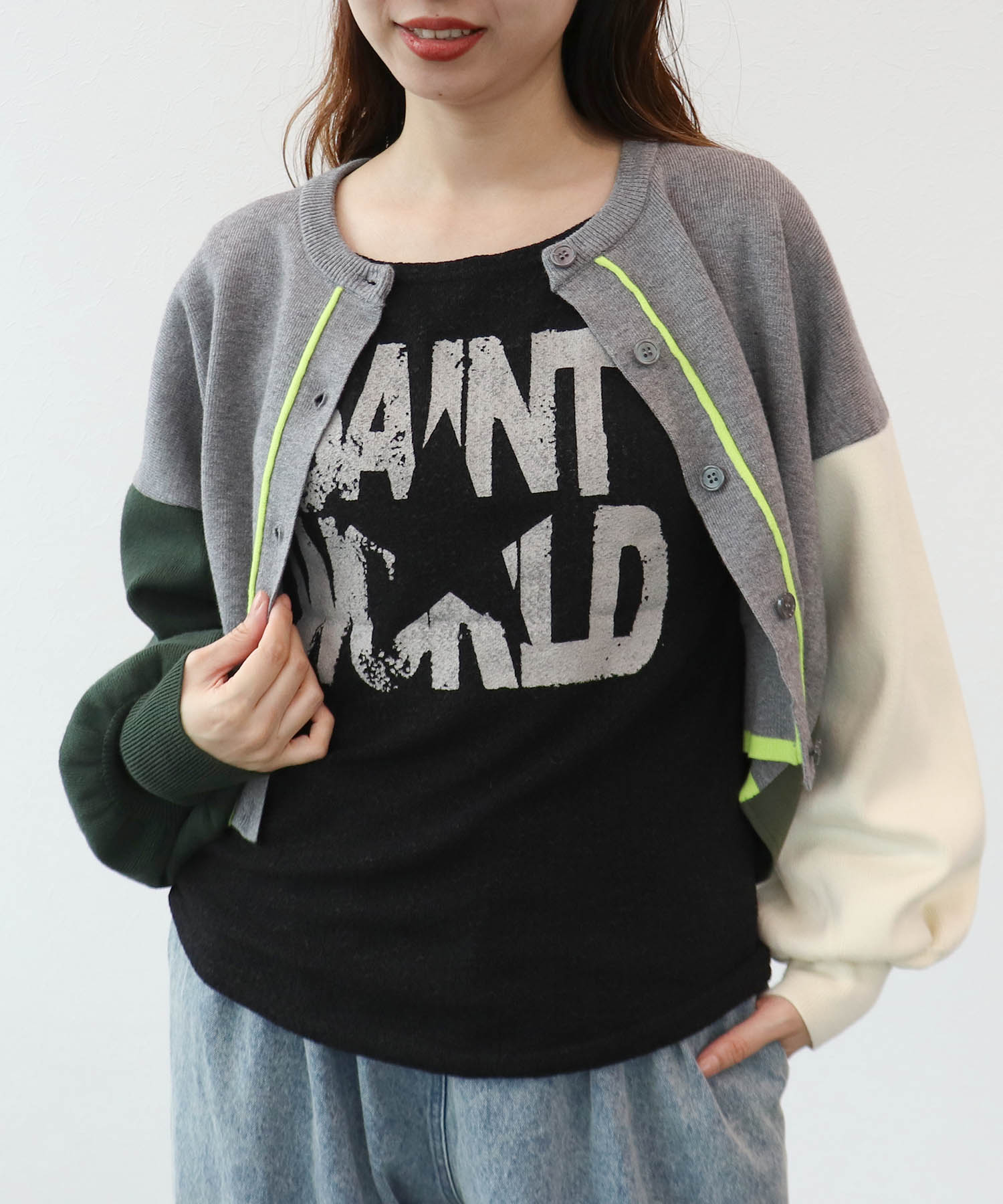 ロゴ入りレーシーニットロンT