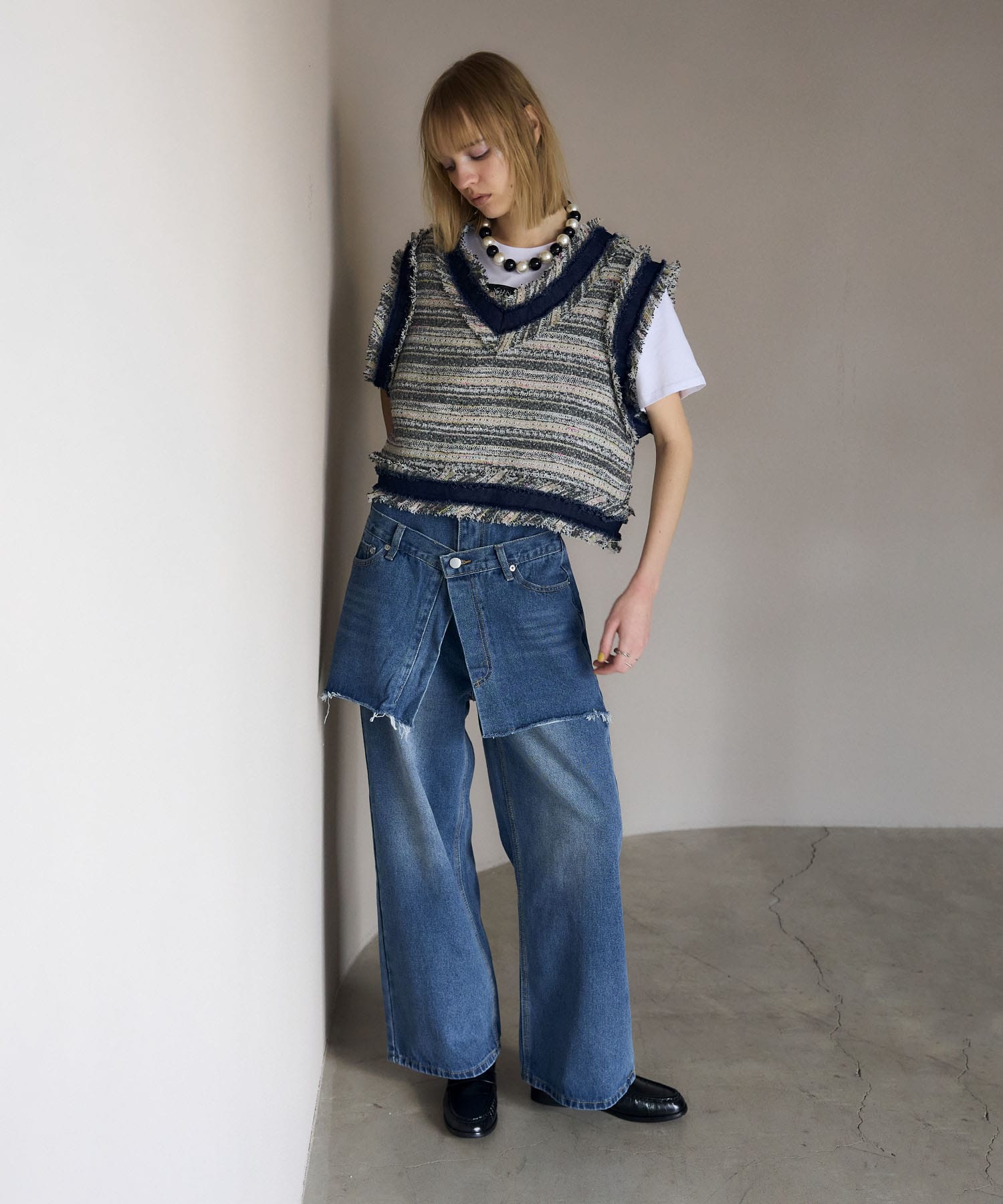 デニムトリムツィードベスト