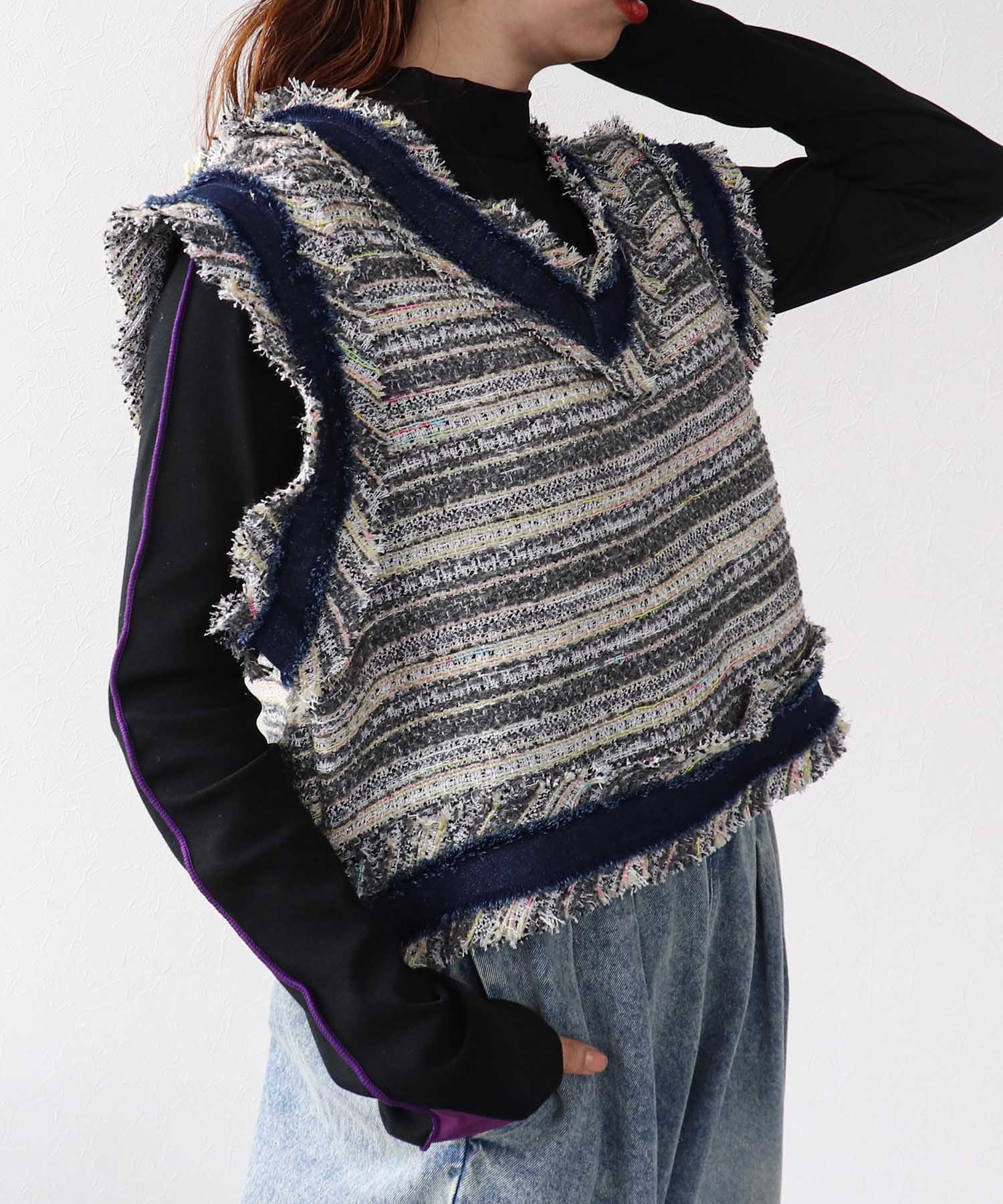 デニムトリムツィードベスト