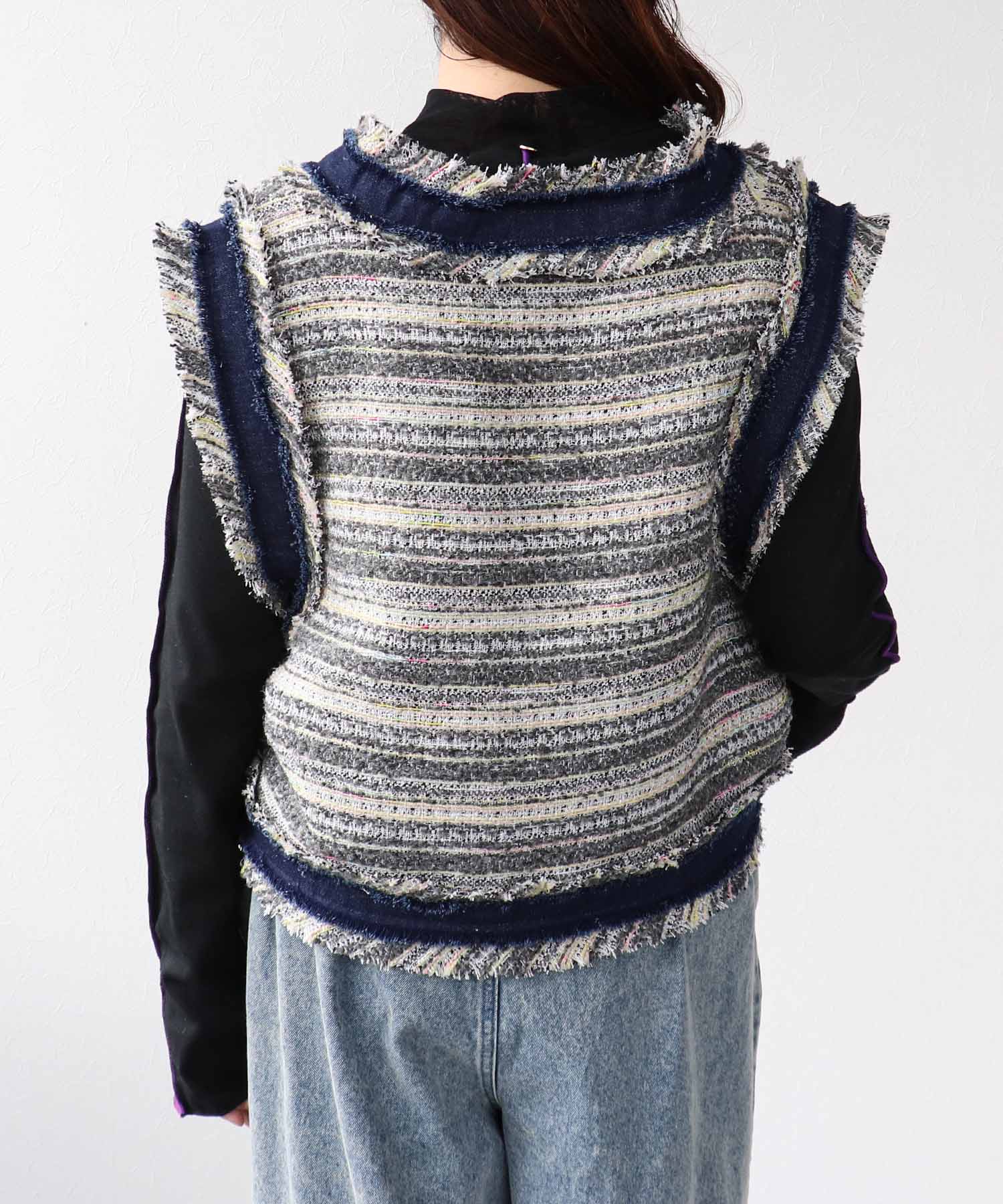 デニムトリムツィードベスト