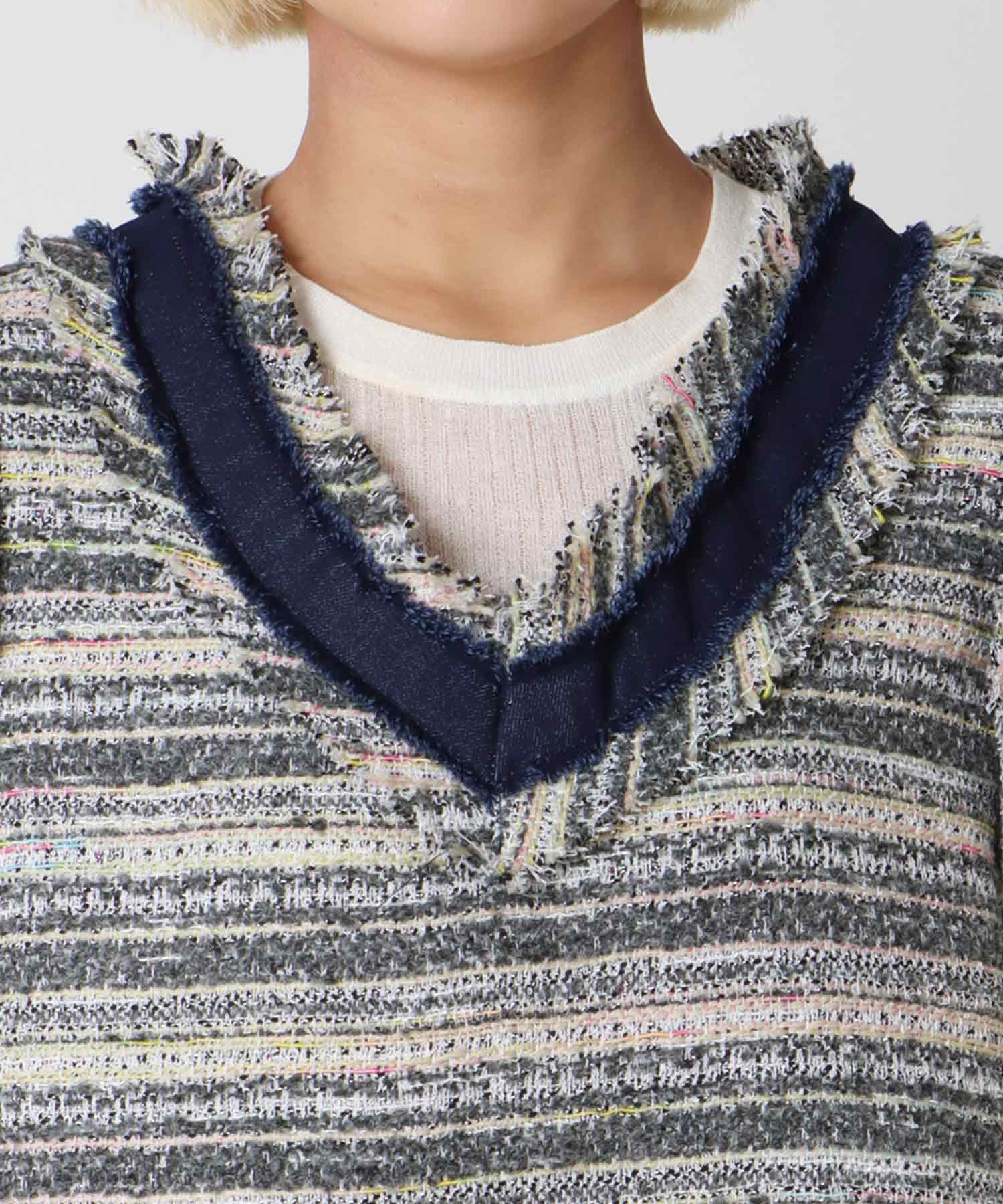 デニムトリムツィードベスト