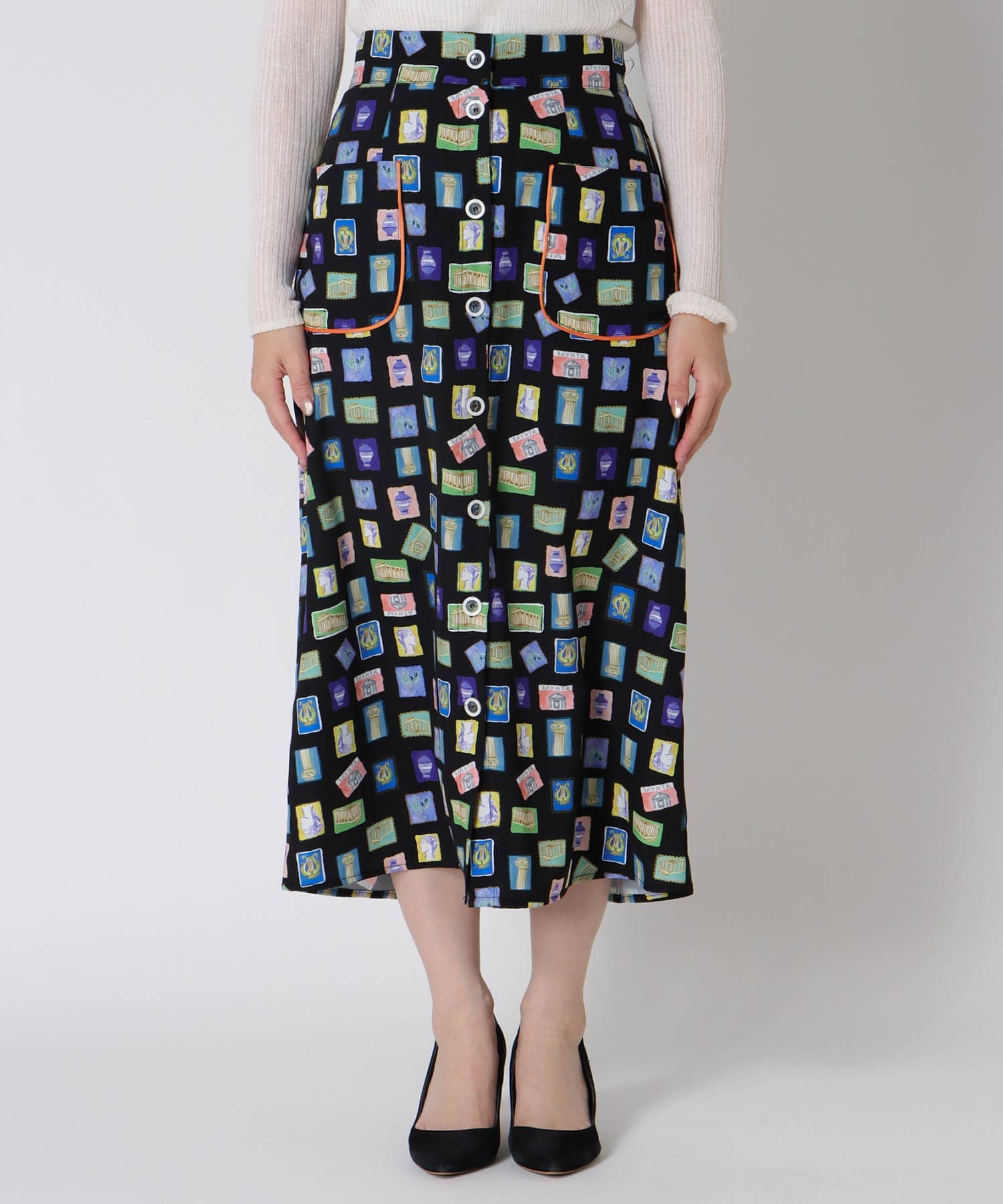 カラフルスタンププリントスカート