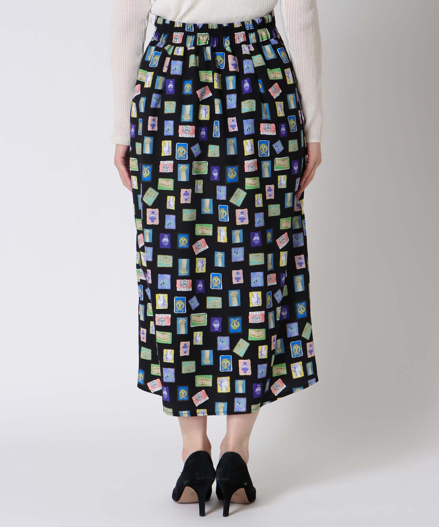 カラフルスタンププリントスカート