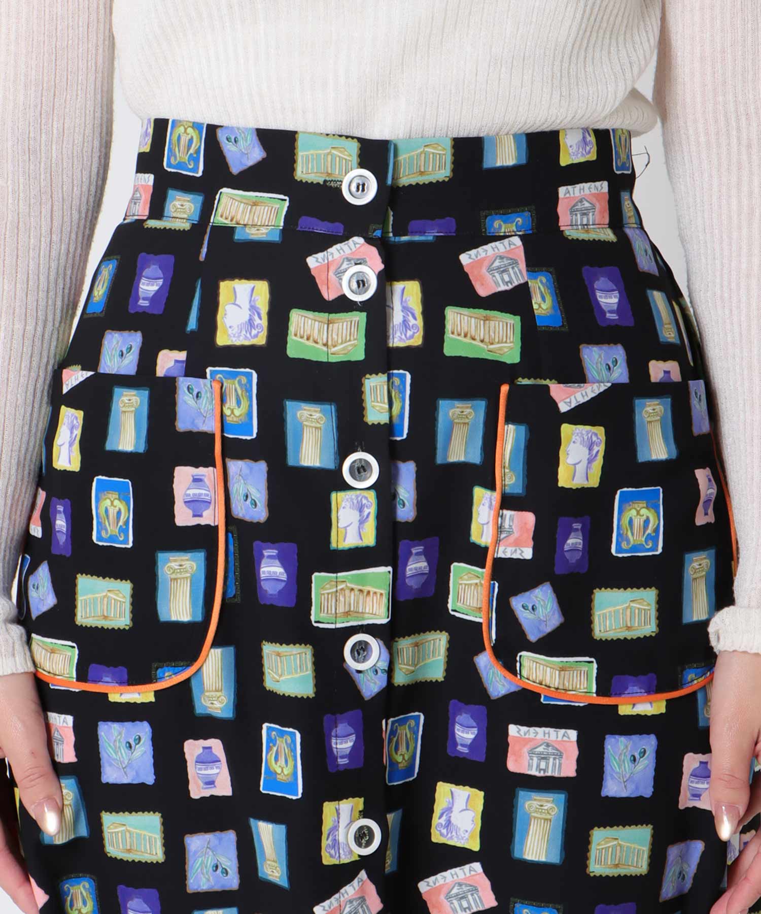 カラフルスタンププリントスカート