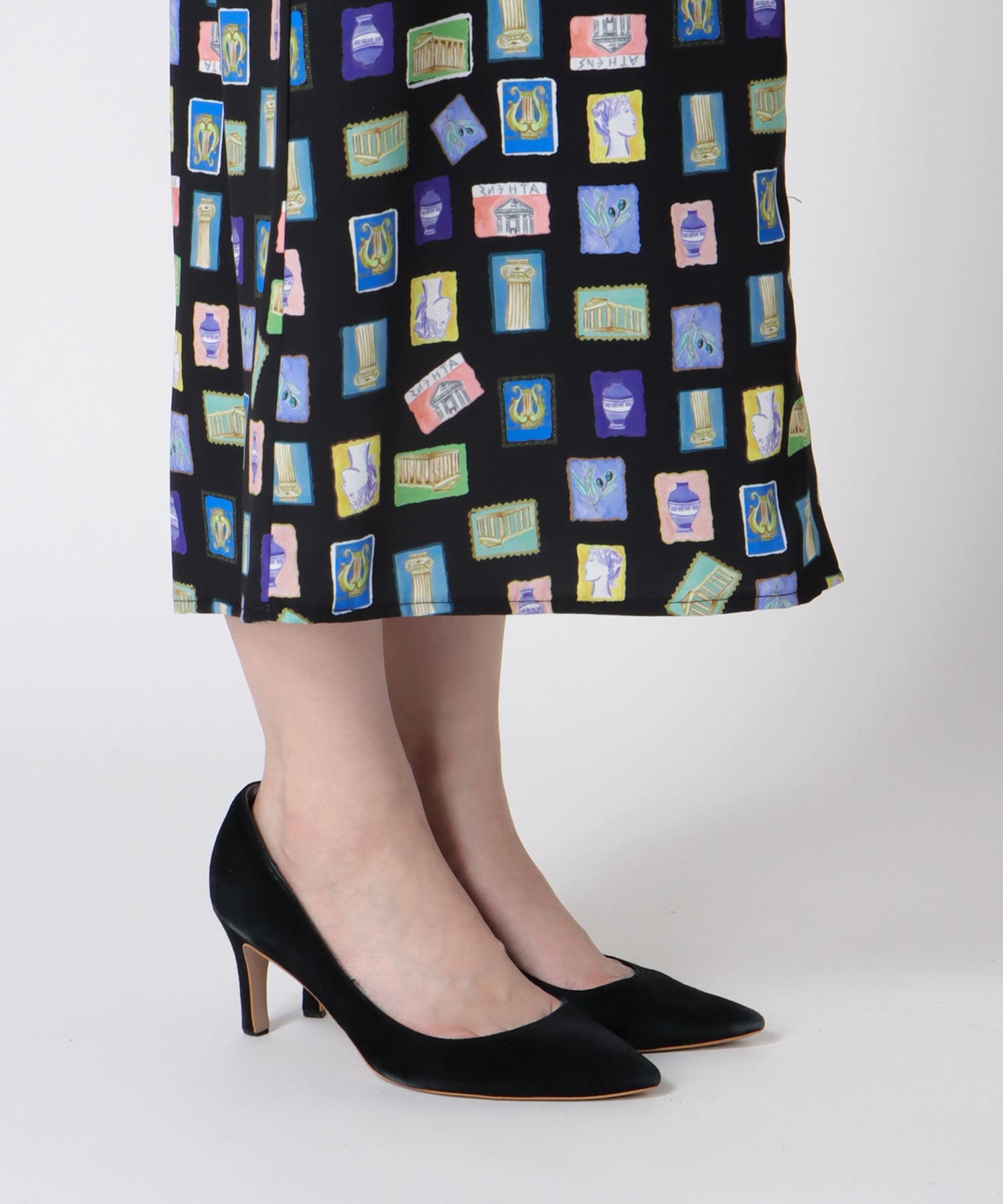 カラフルスタンププリントスカート