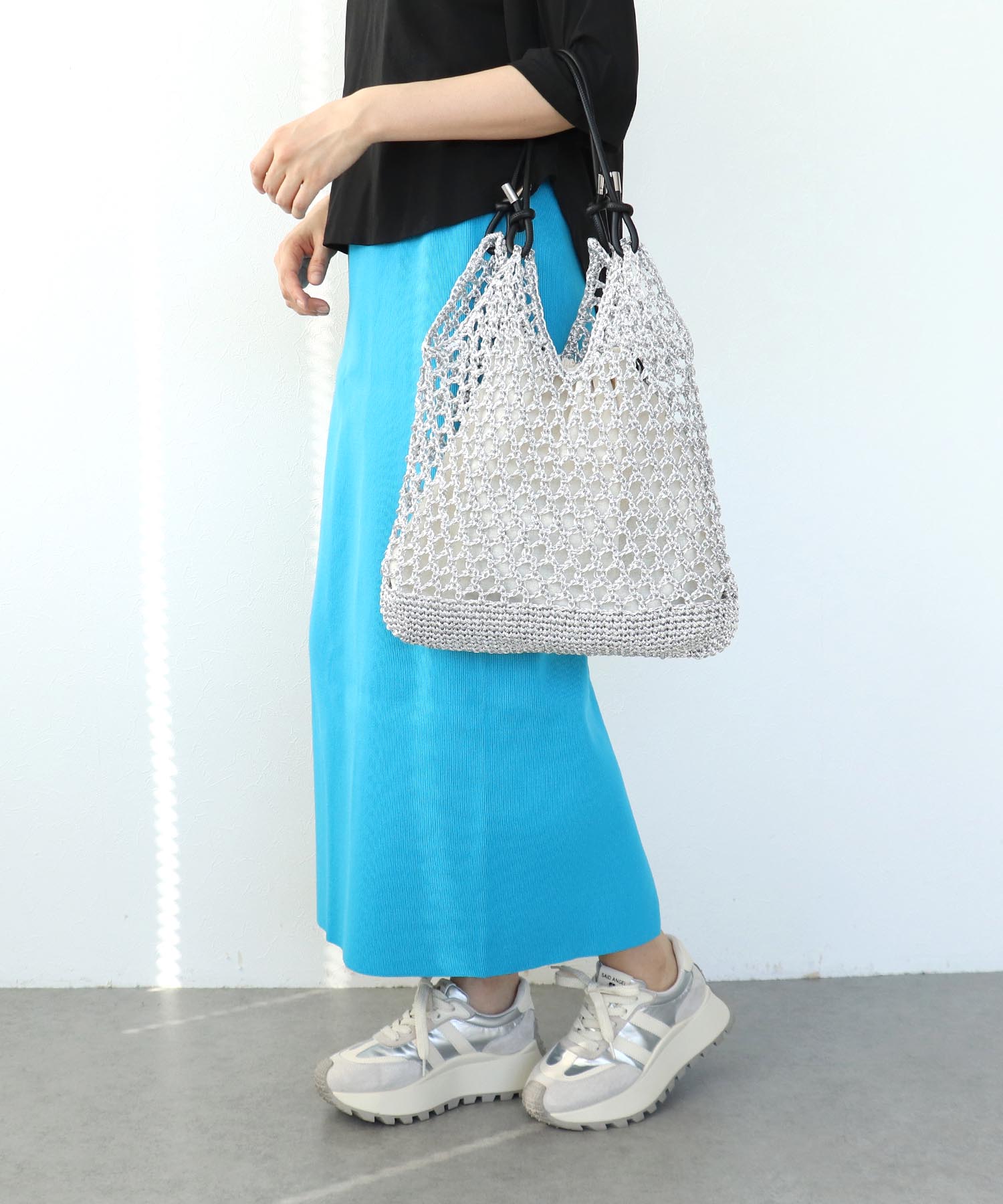 メタリックコードメッシュバッグ