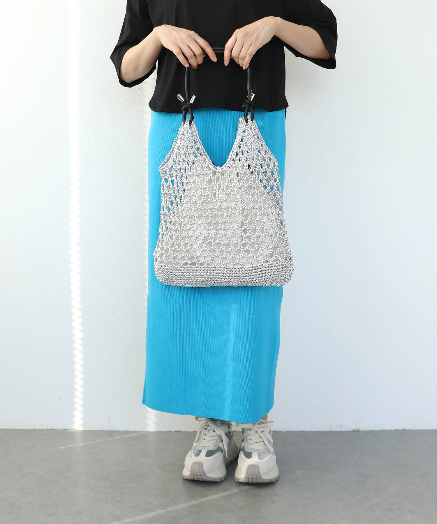 メタリックコードメッシュバッグ