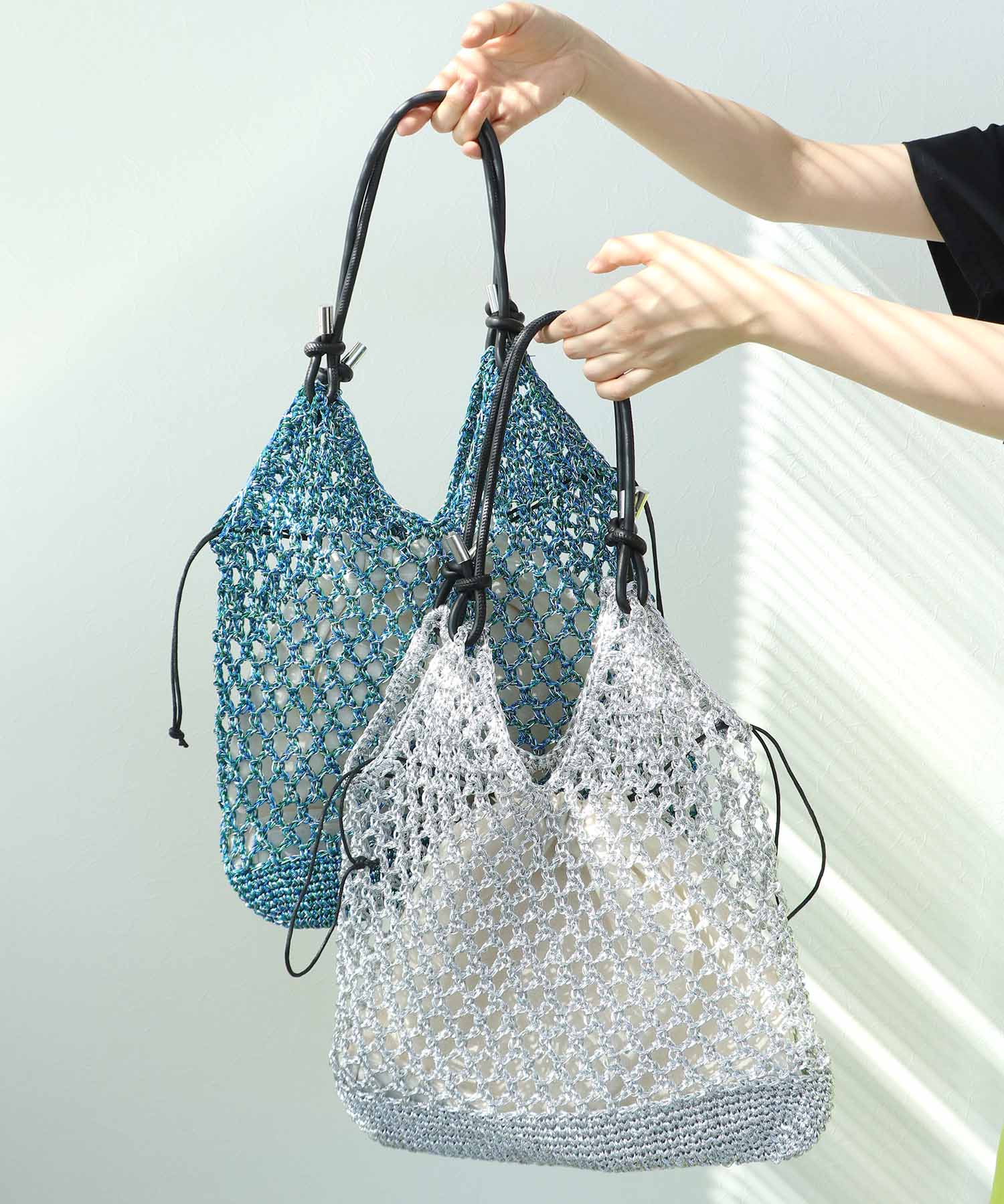 メタリックコードメッシュバッグ