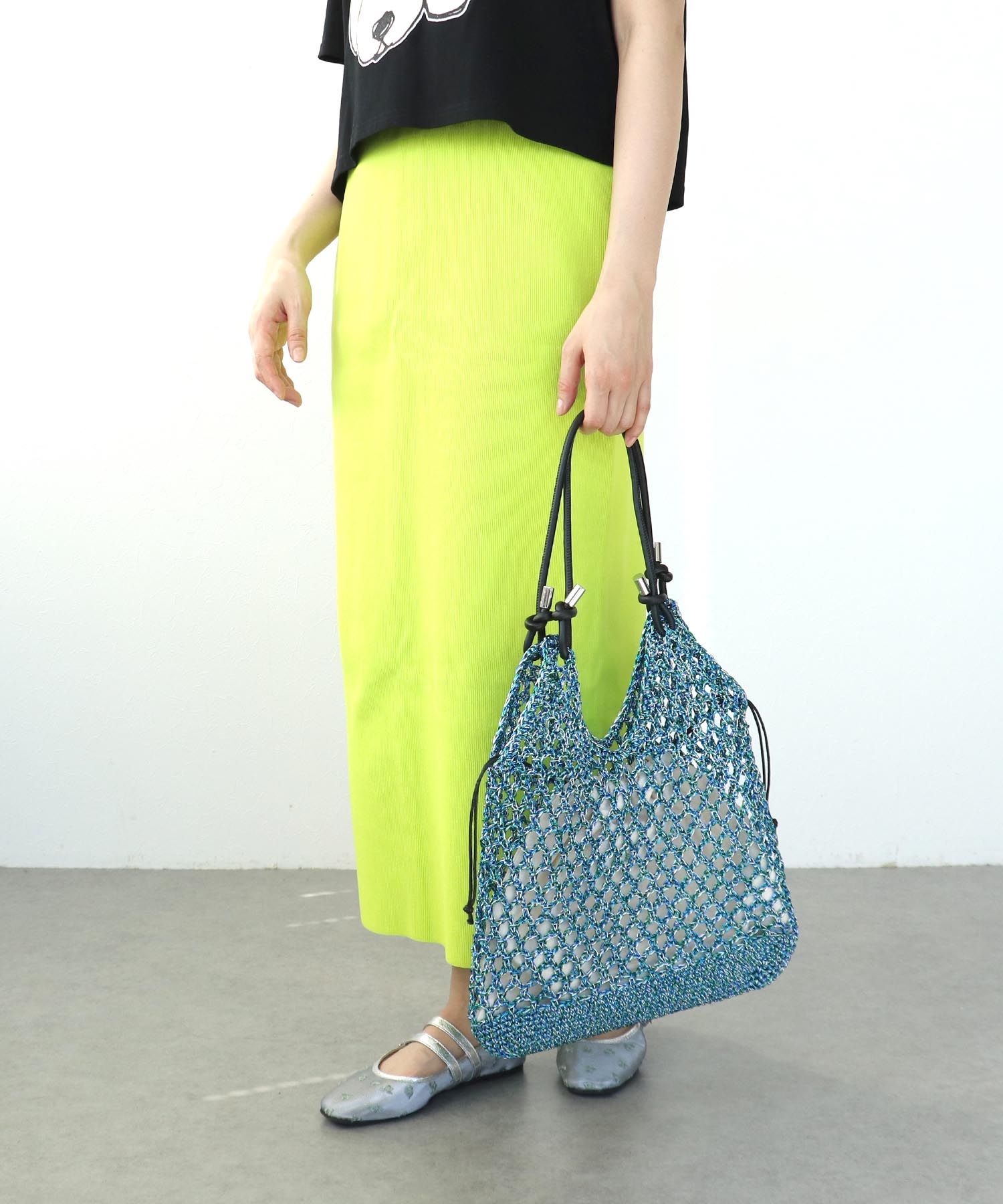 メタリックコードメッシュバッグ