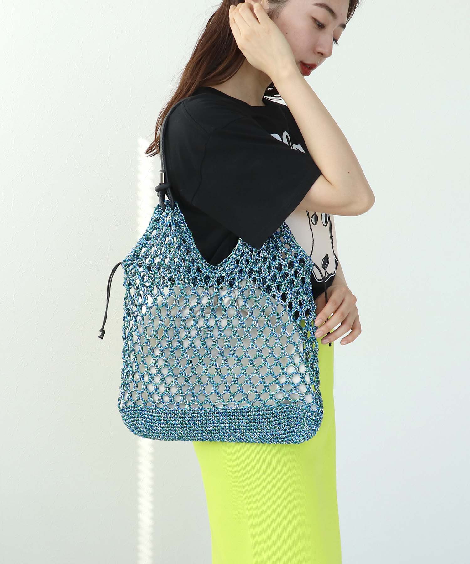 メタリックコードメッシュバッグ
