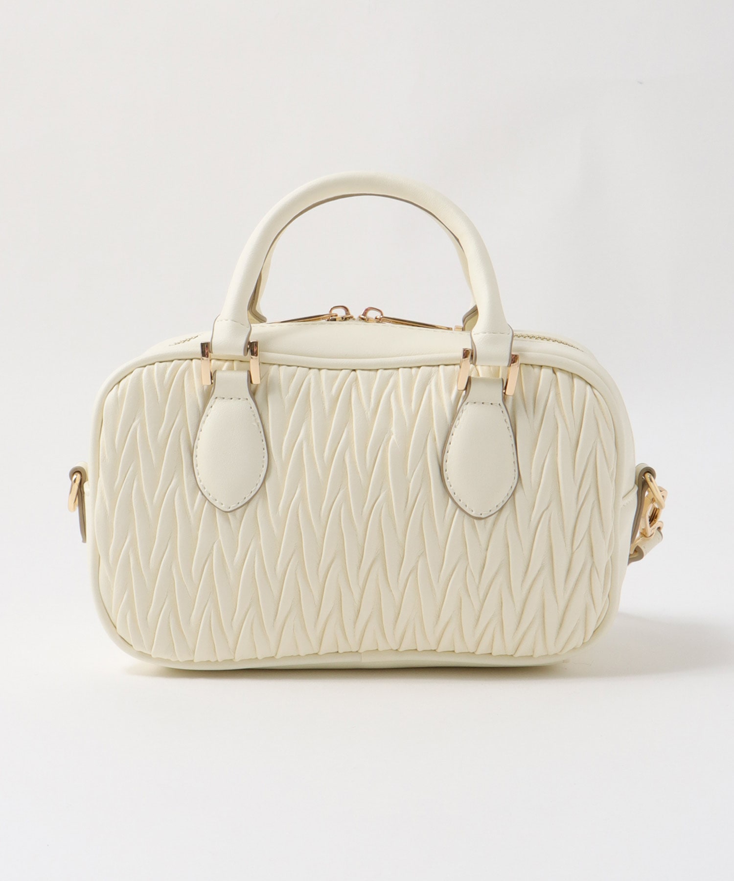 チャーム付きキルト柄ミニボストンバッグ