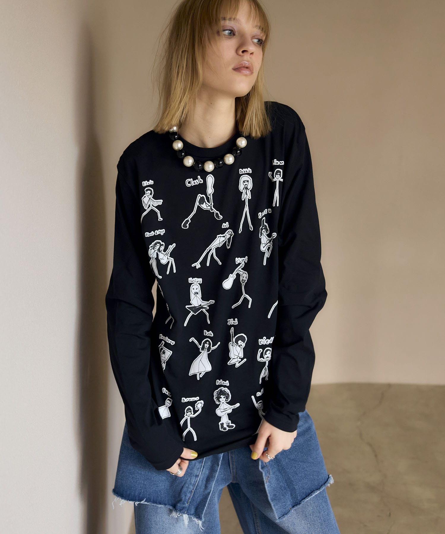 【BLACK SCORE】STICKMEN ROCK UNISEX ロングTシャツ