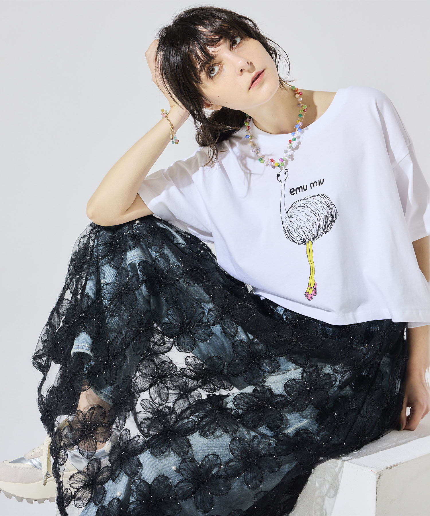 【BLACK SCORE】EMU MIU クロップドTシャツ
