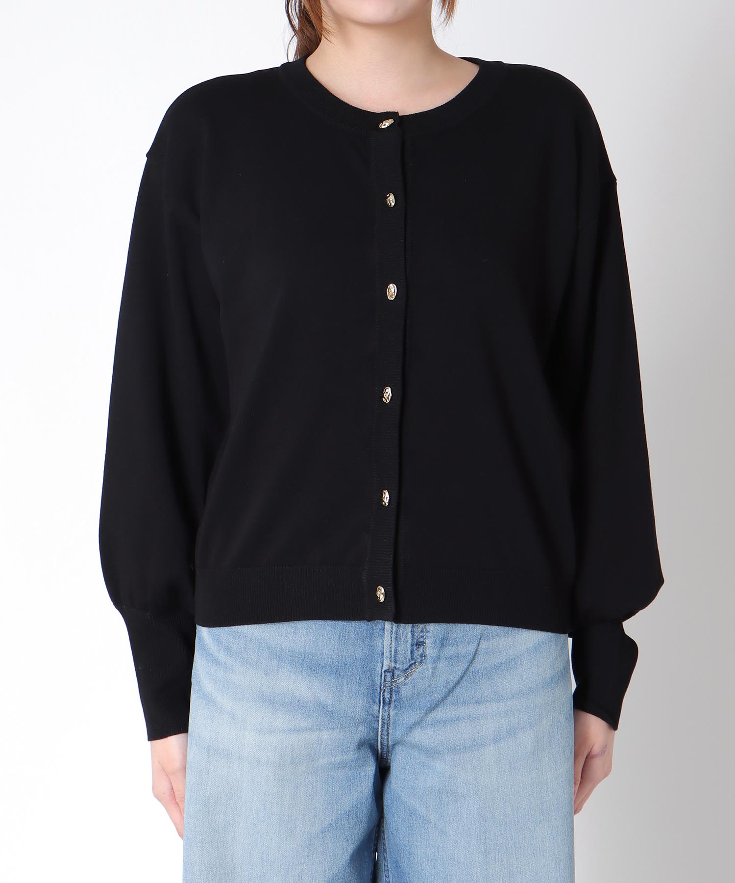 ゴールド釦クルーネックカーディガン