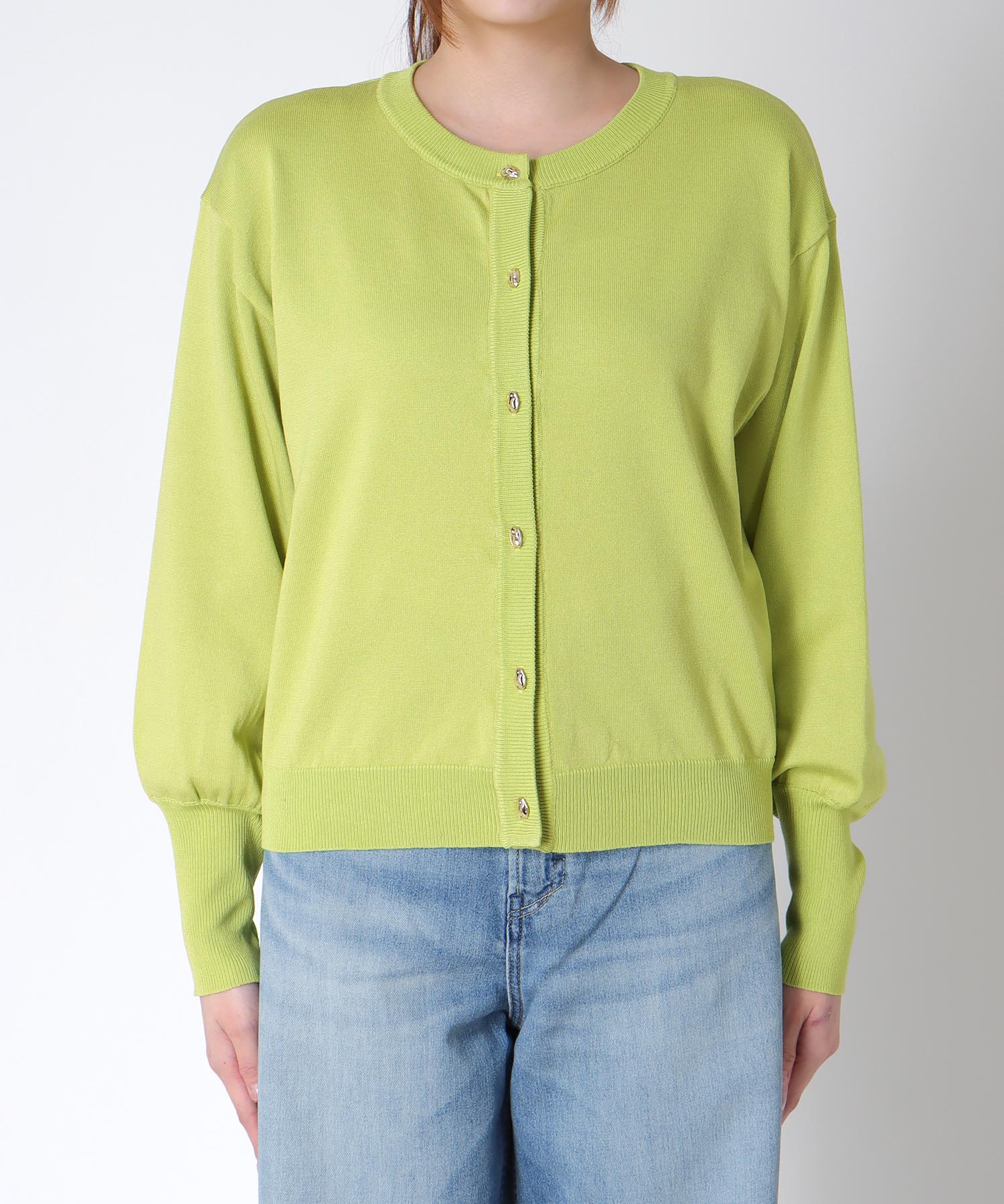 ゴールド釦クルーネックカーディガン