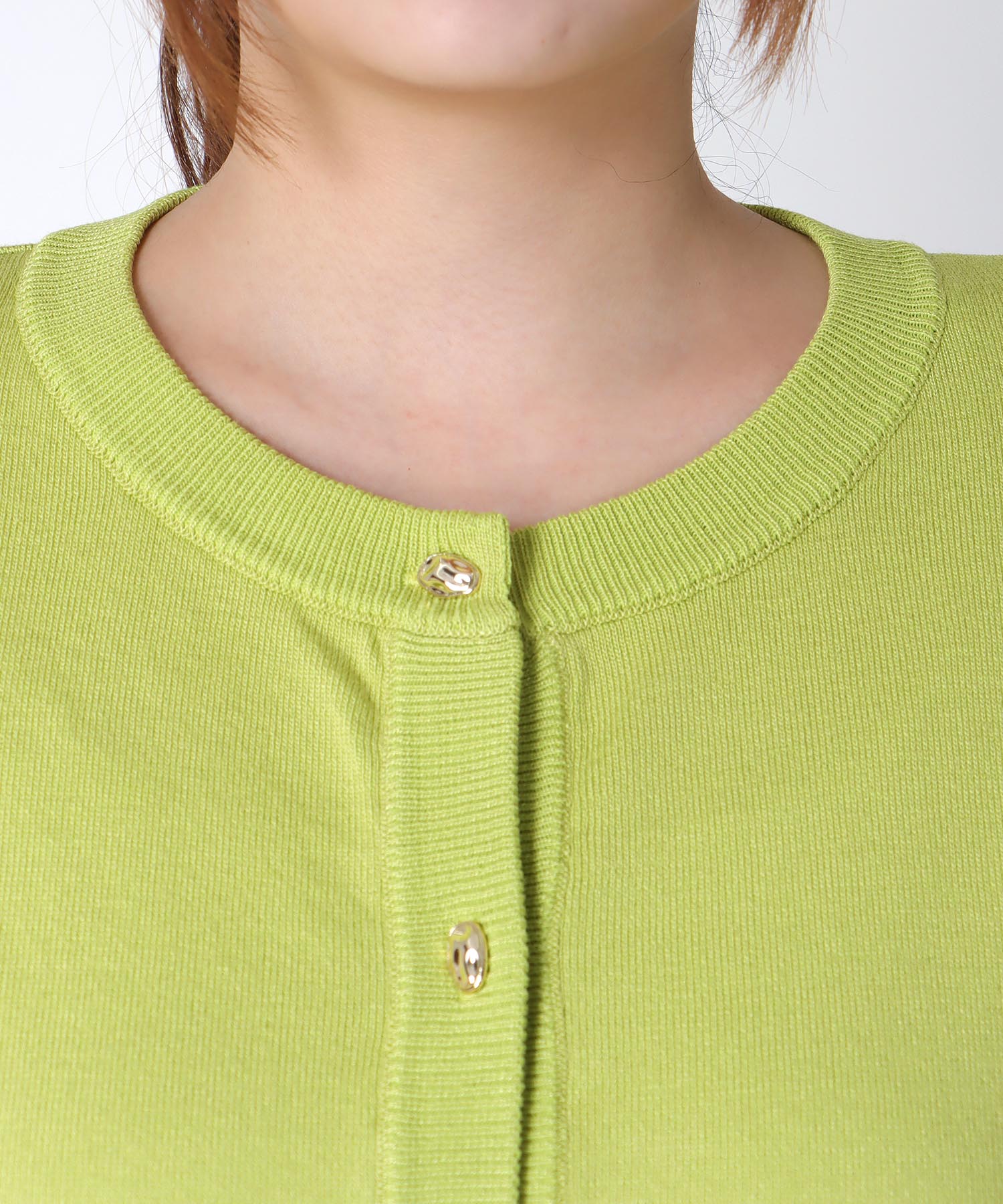 ゴールド釦クルーネックカーディガン