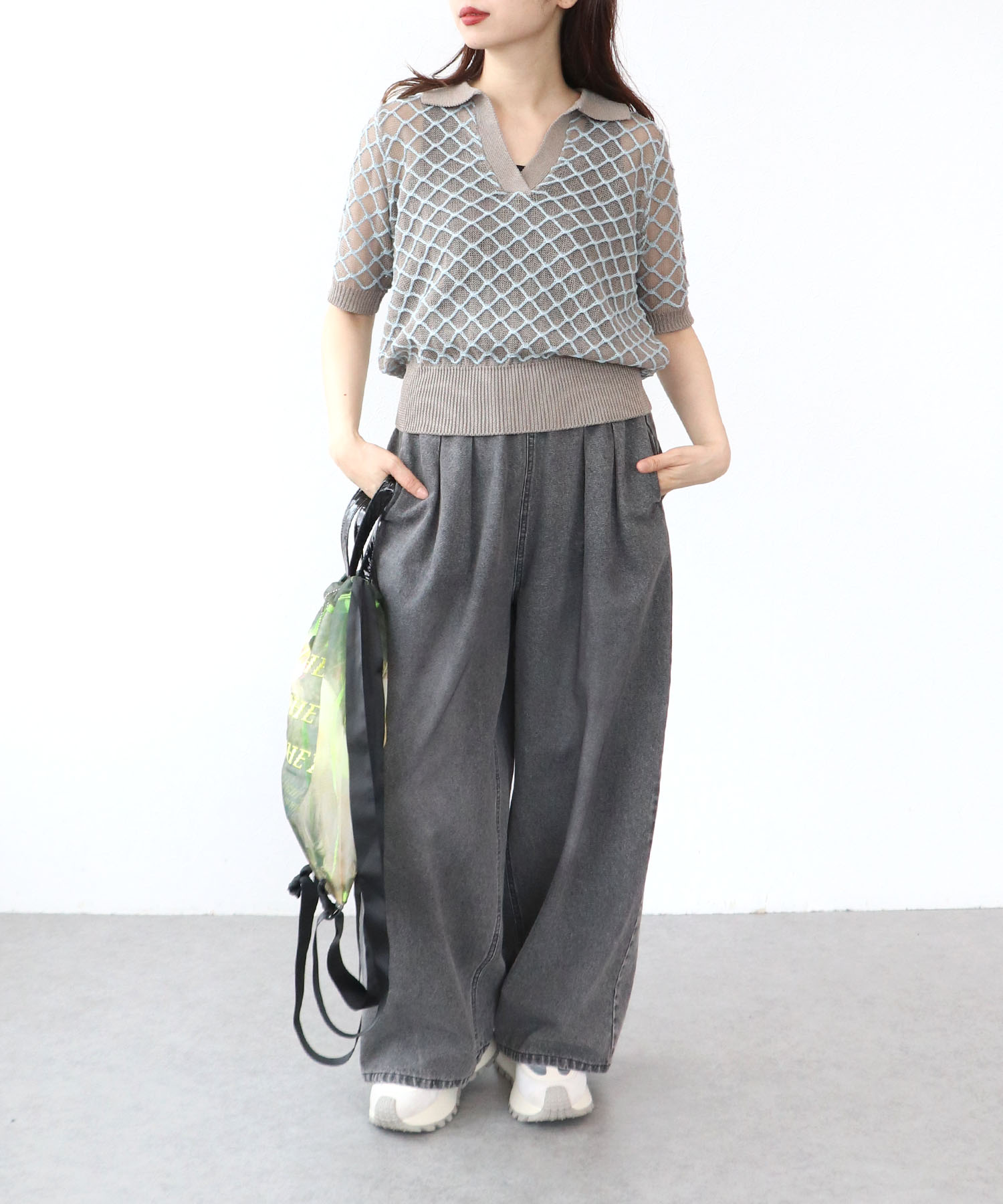 ダイヤジャガード５分袖プルオーバー