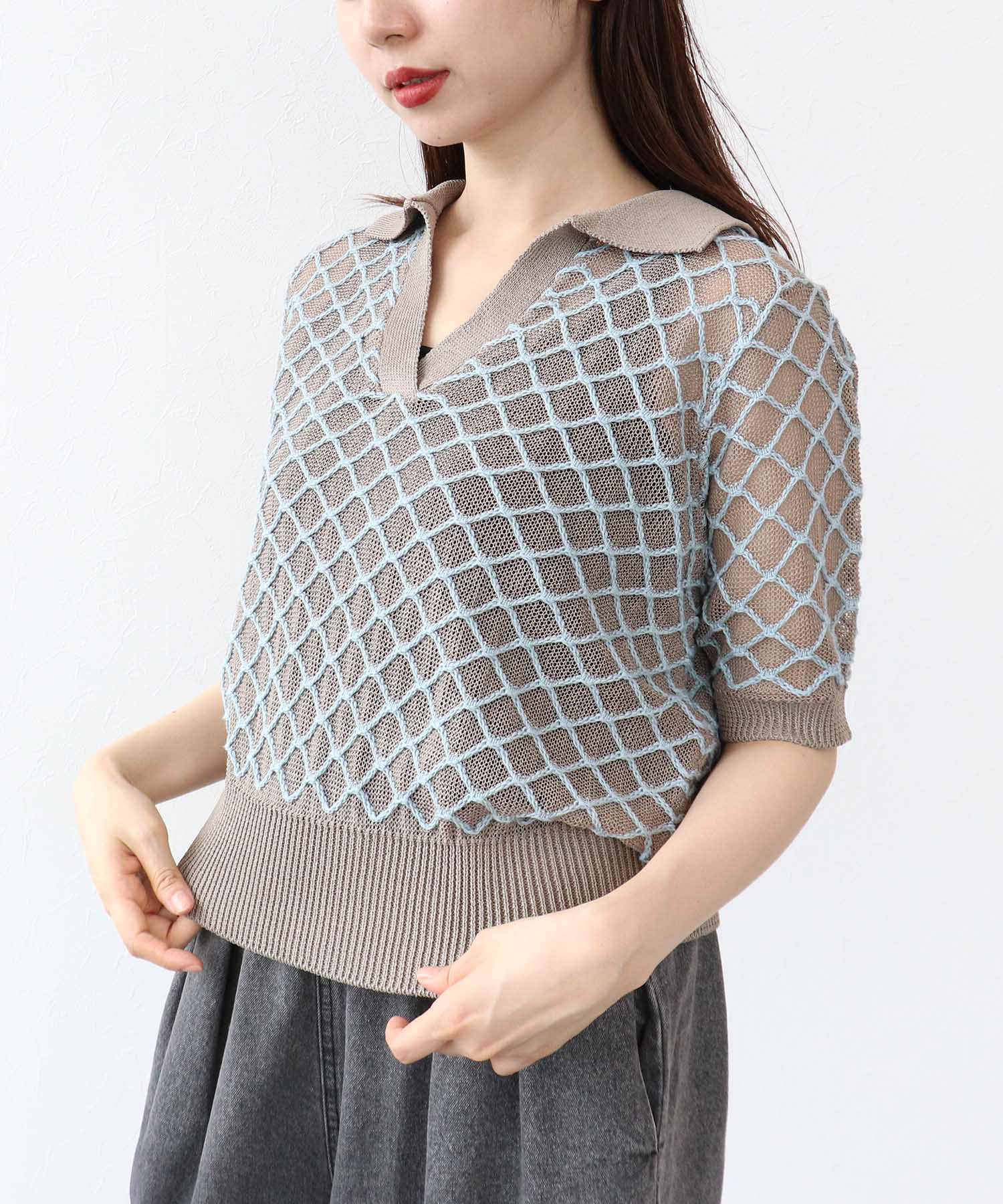 ダイヤジャガード５分袖プルオーバー