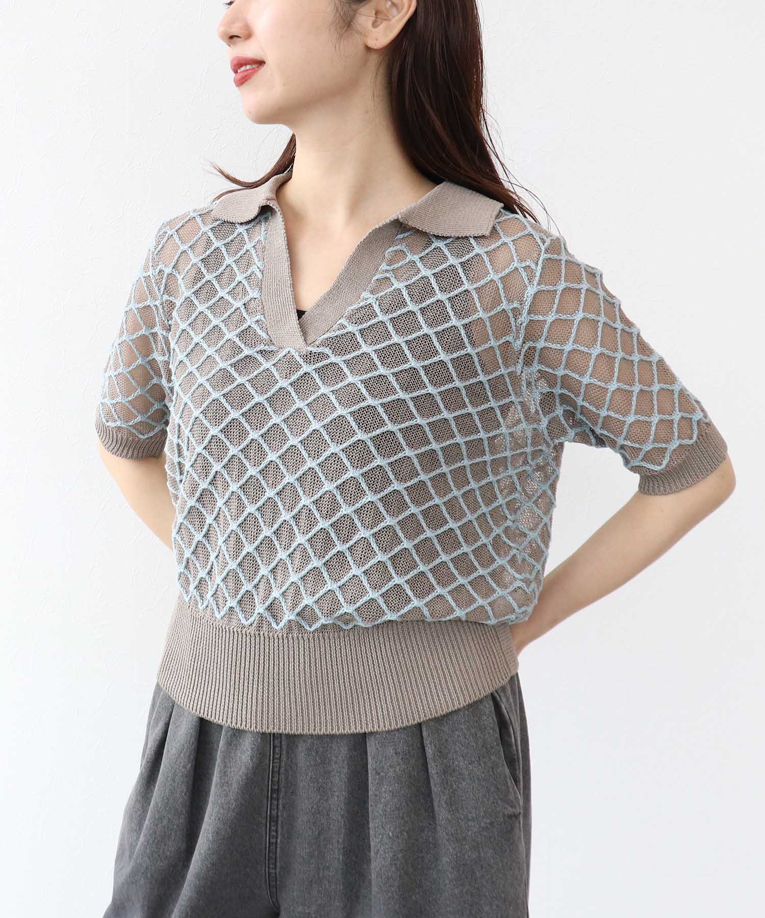 ダイヤジャガード５分袖プルオーバー