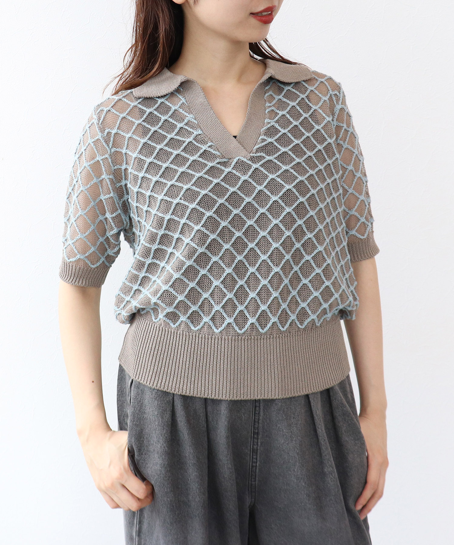 ダイヤジャガード５分袖プルオーバー