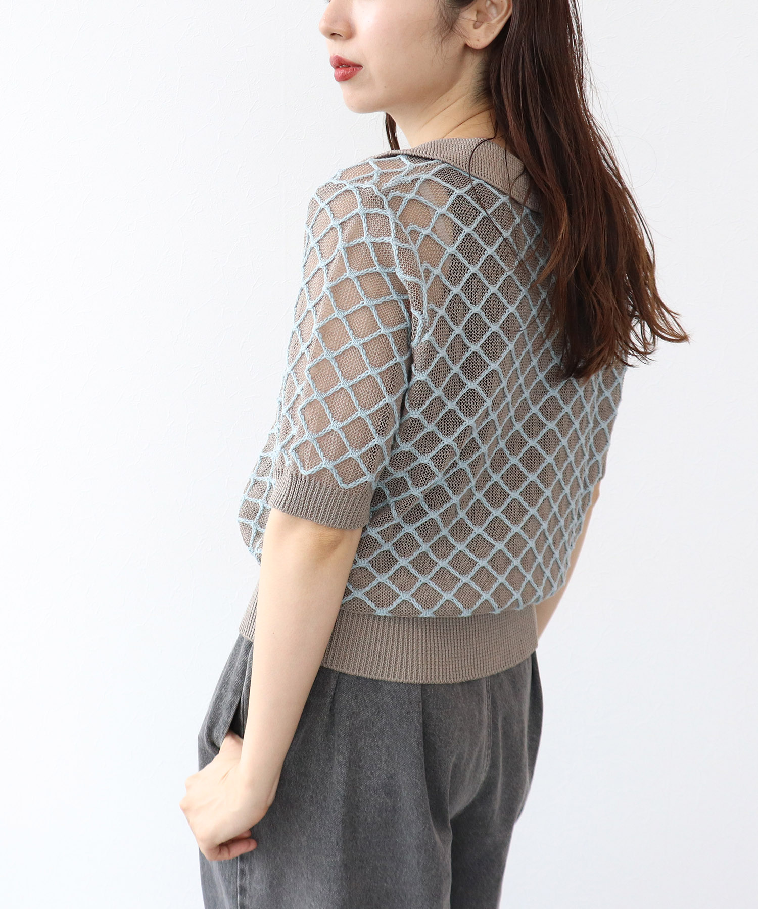 ダイヤジャガード５分袖プルオーバー