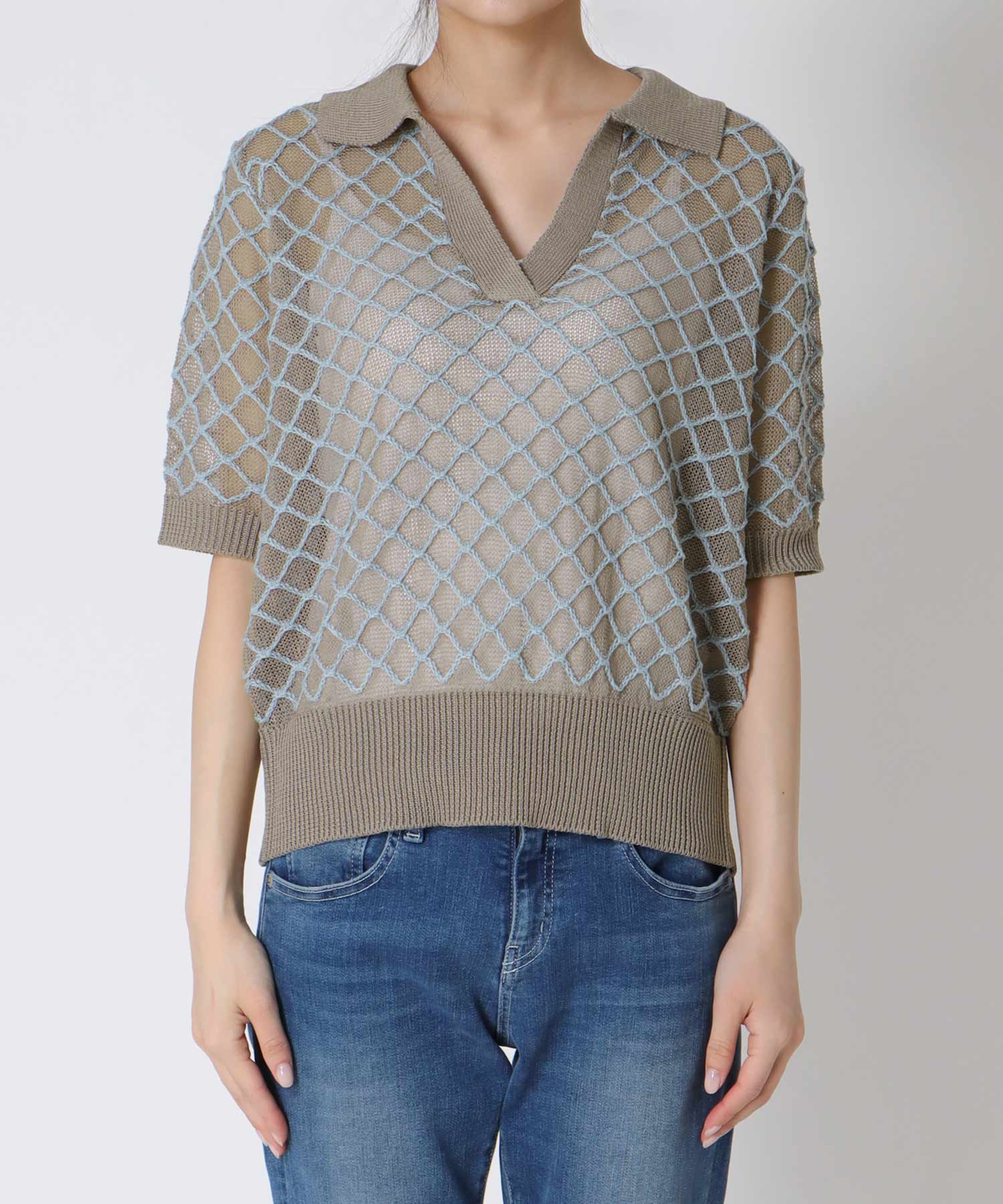 ダイヤジャガード５分袖プルオーバー