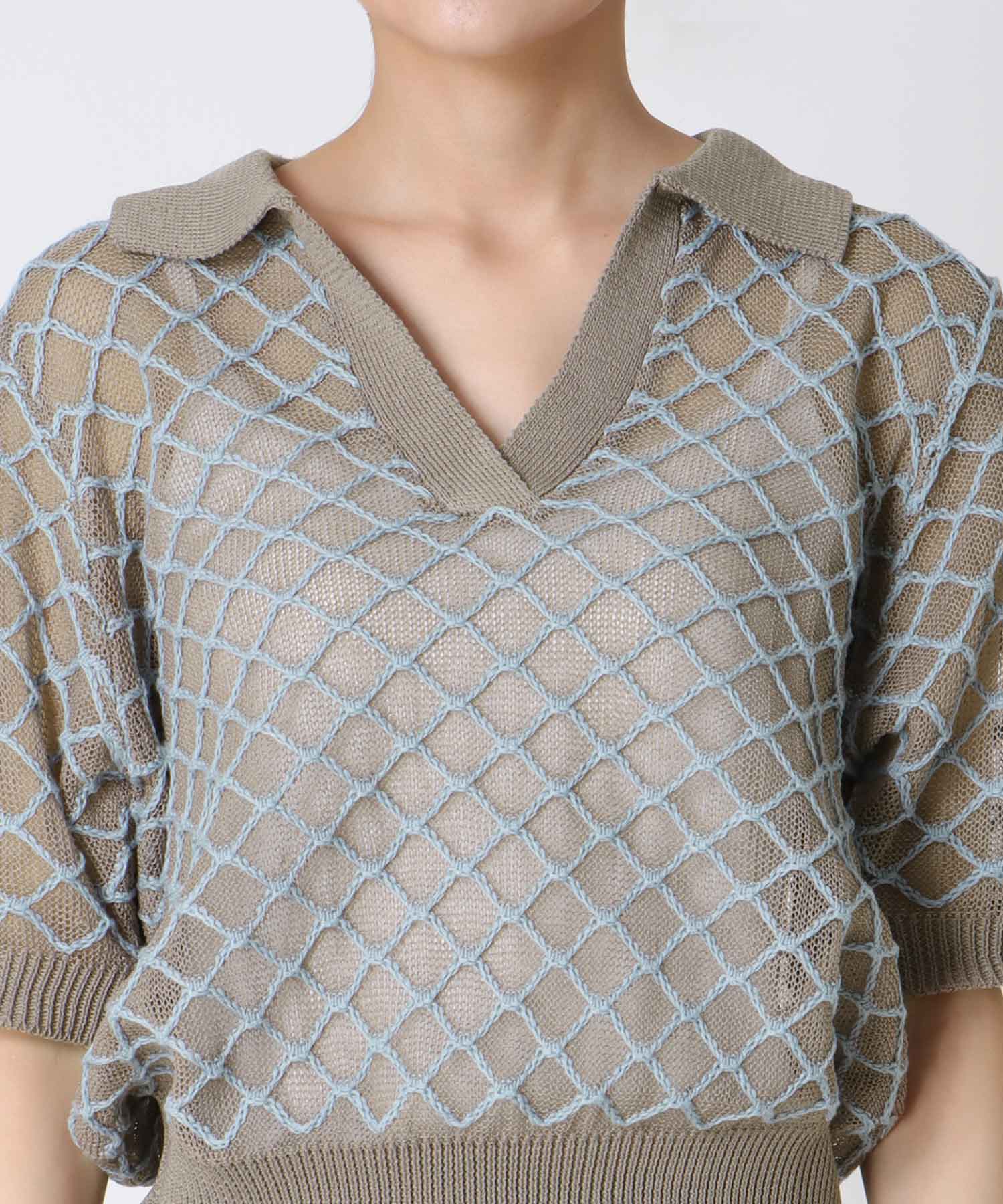 ダイヤジャガード５分袖プルオーバー