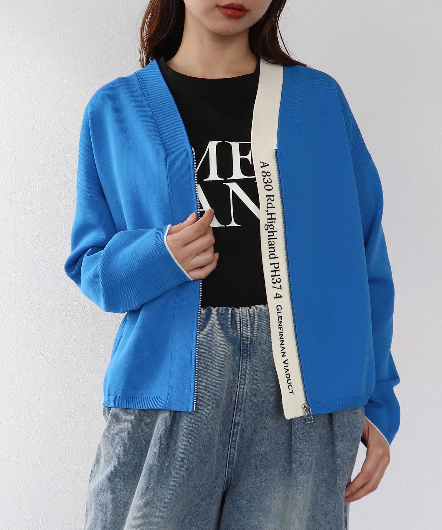 超軽量編柄ロゴZIPブルゾン