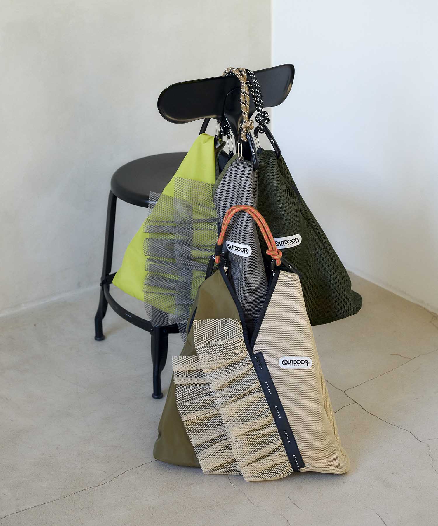 WEB限定【RISLEY×OUTDOOR PRODUCTS】トライアングルフリルメッシュバッグ