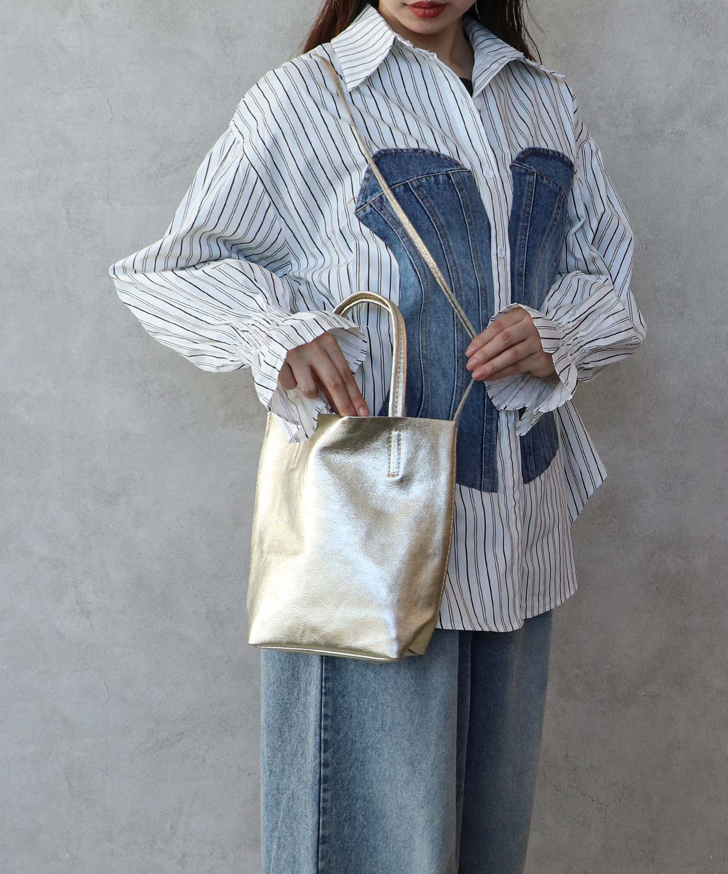 牛床革メタリック2Wayミニトート