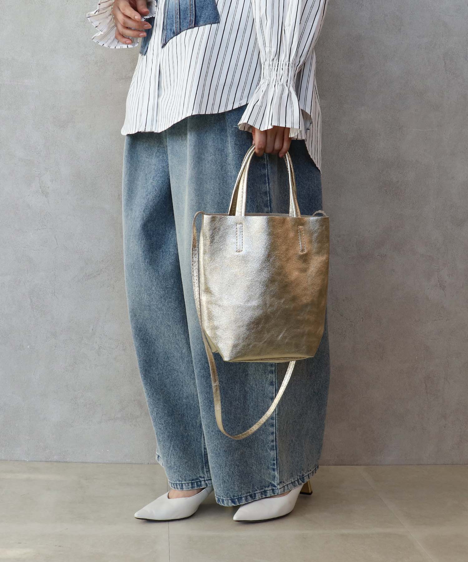 牛床革メタリック2Wayミニトート