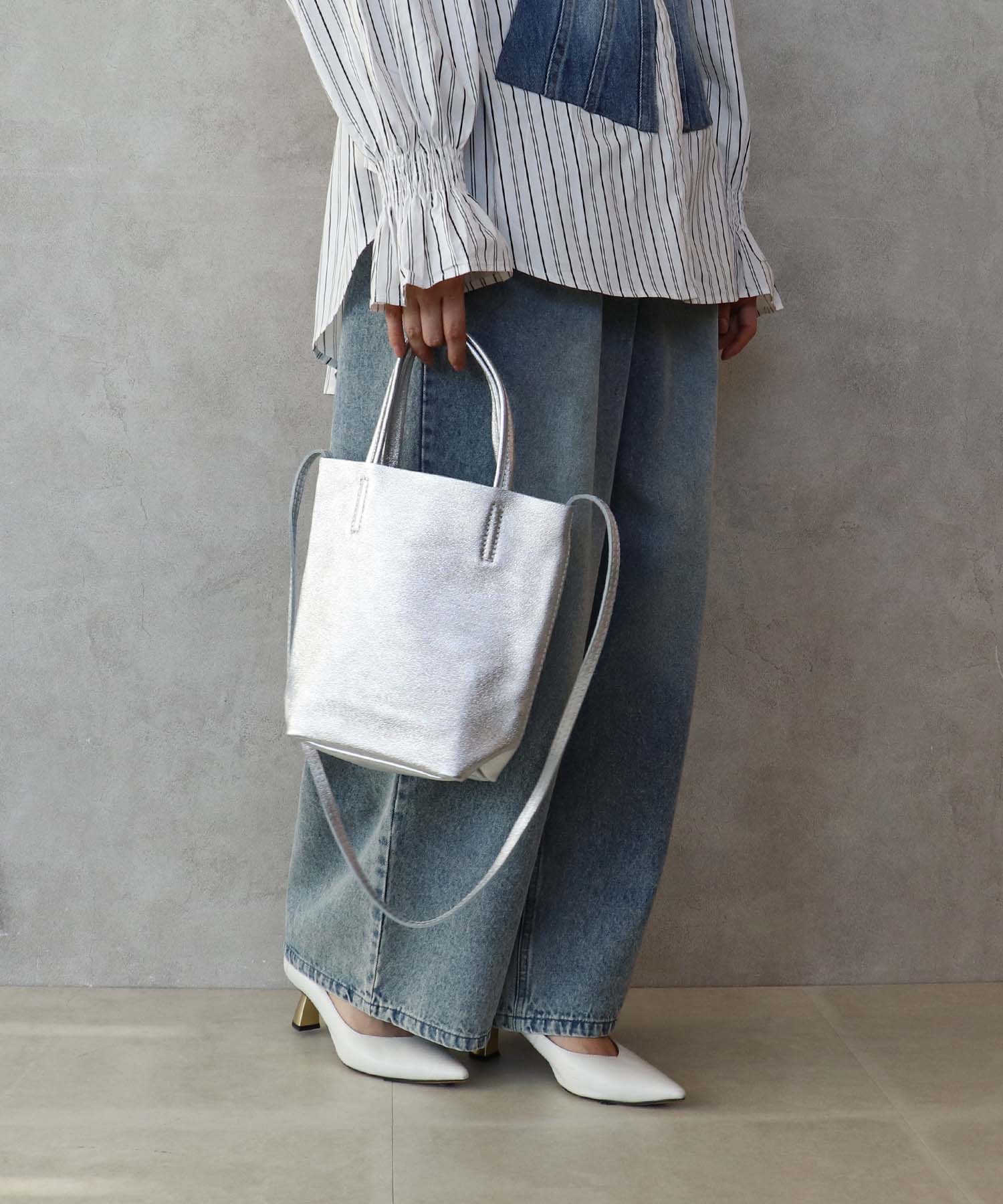 牛床革メタリック2Wayミニトート