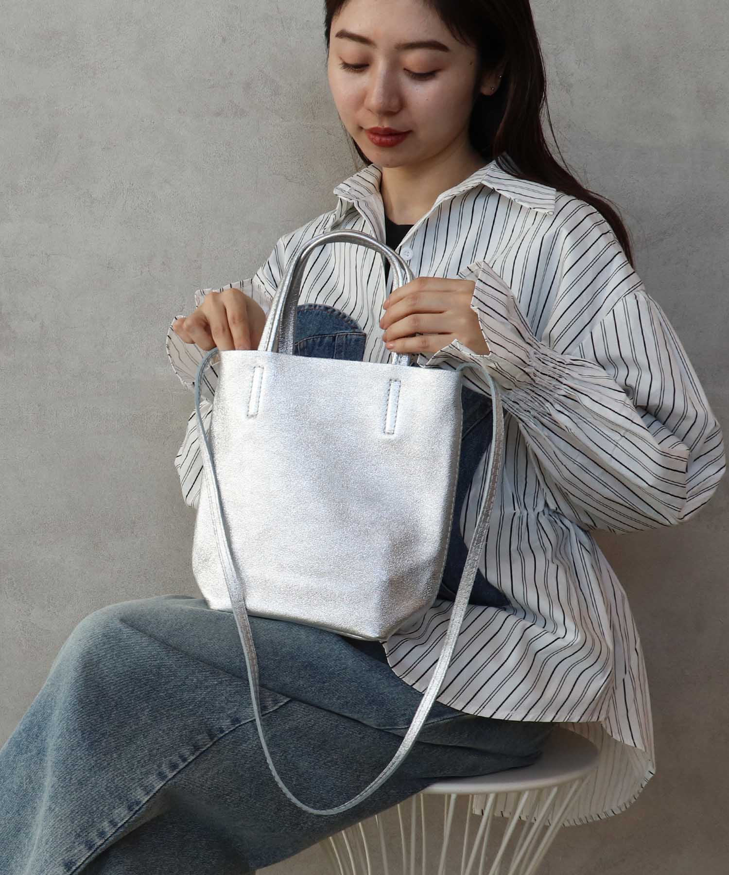 牛床革メタリック2Wayミニトート