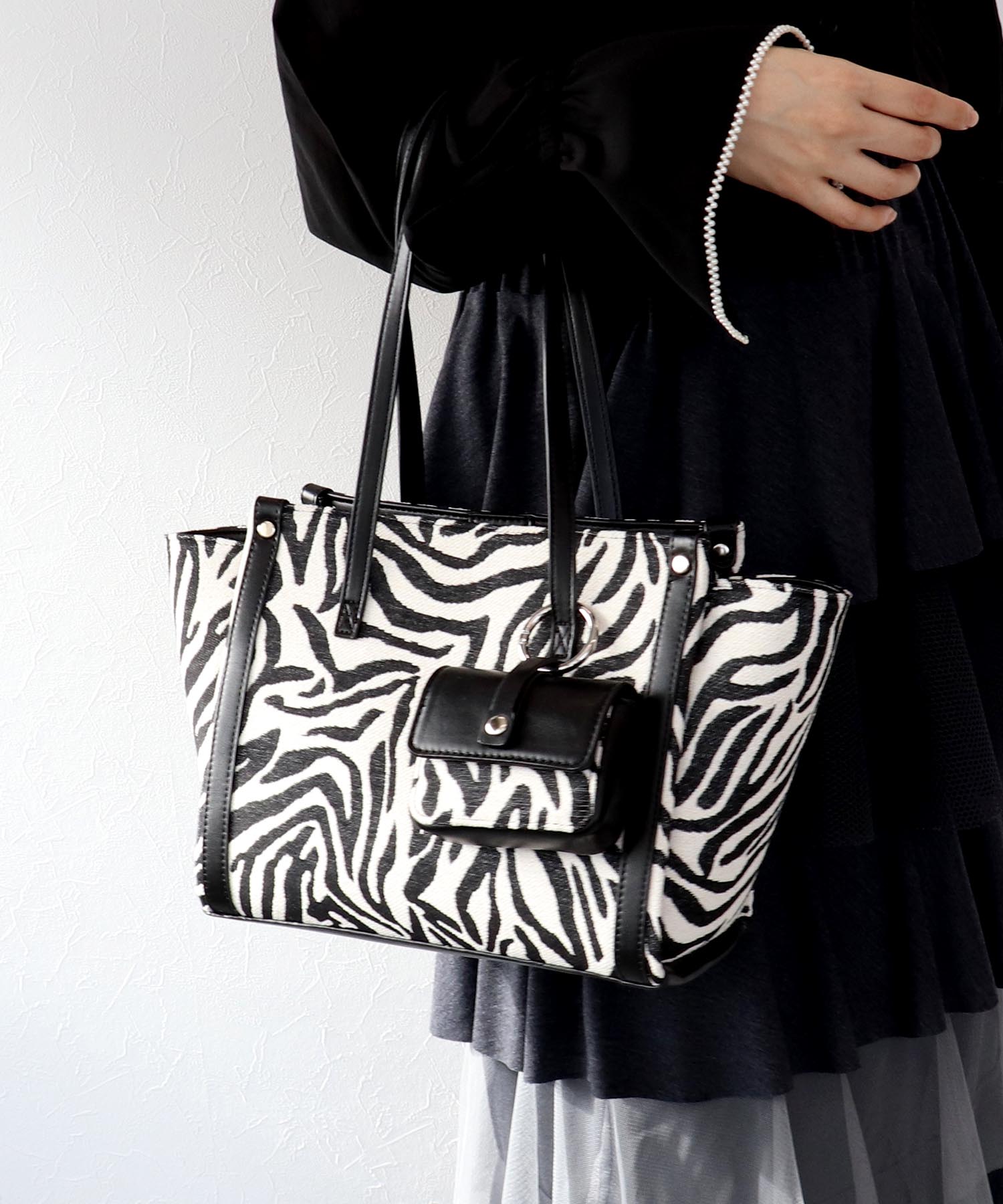 ミニポーチ付きゼブラトート