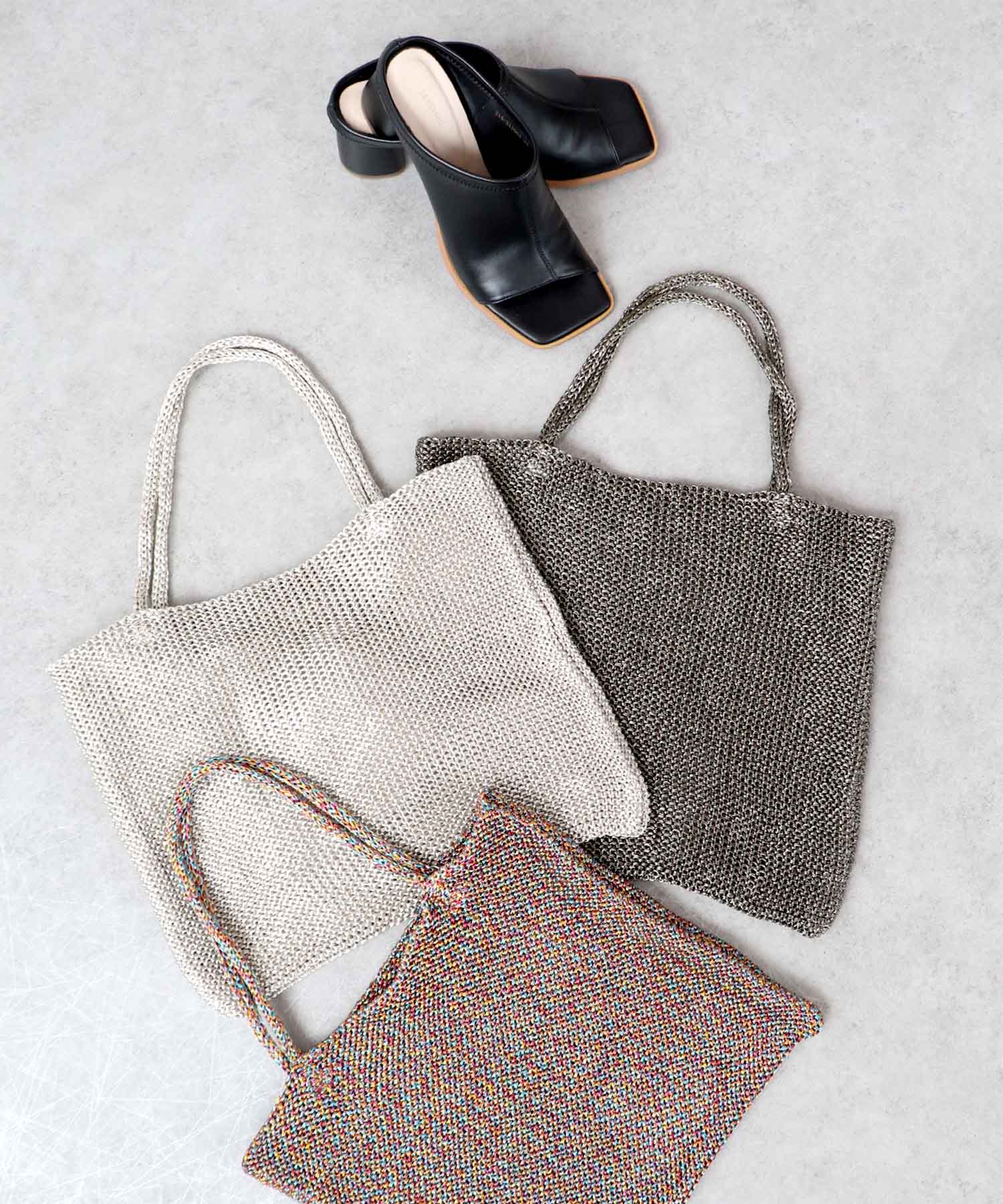 ラメ糸編みトート